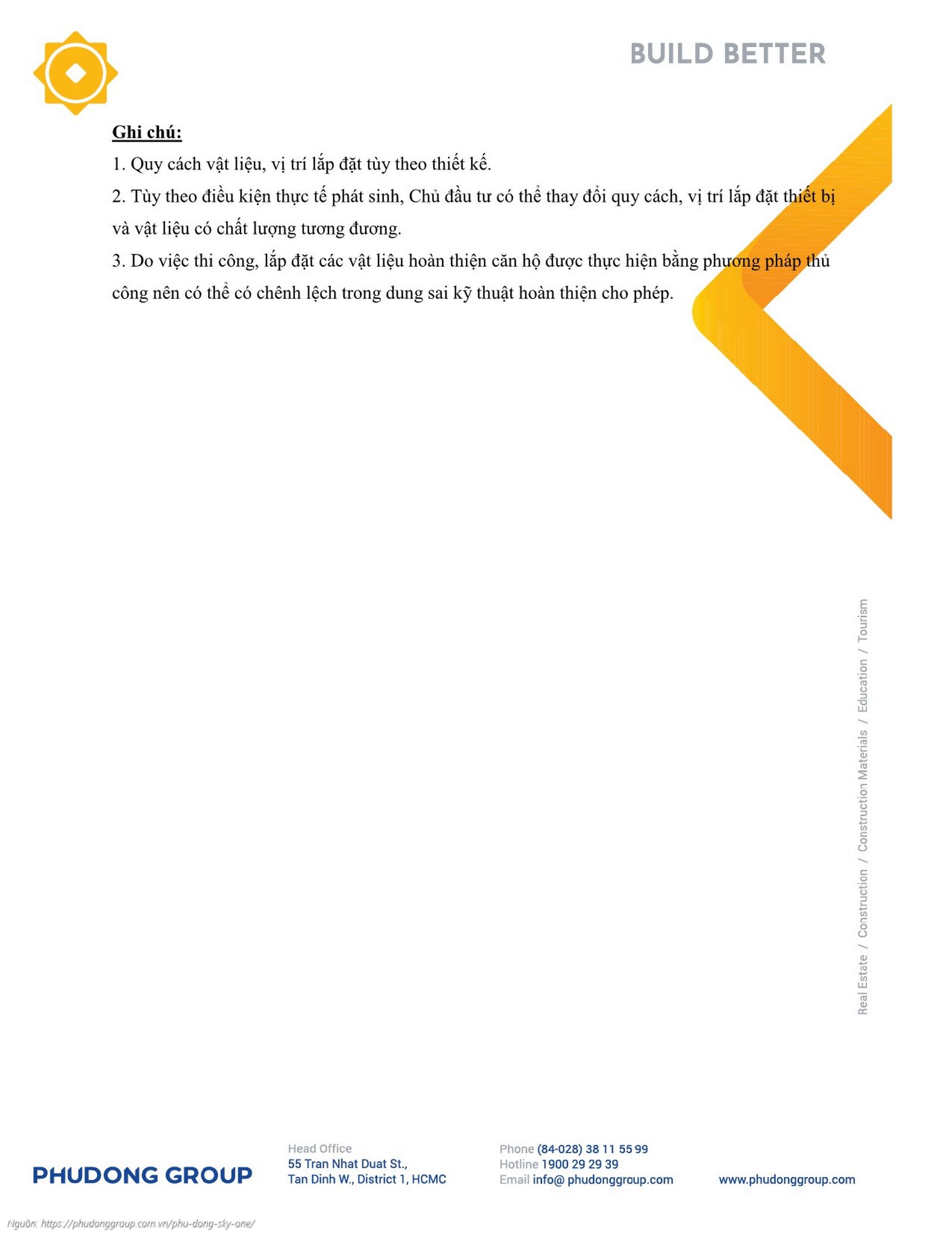 Danh mục vật liệu bàn giao chi tiết căn hộ chung cư Phú Đông SkyOne Dĩ An