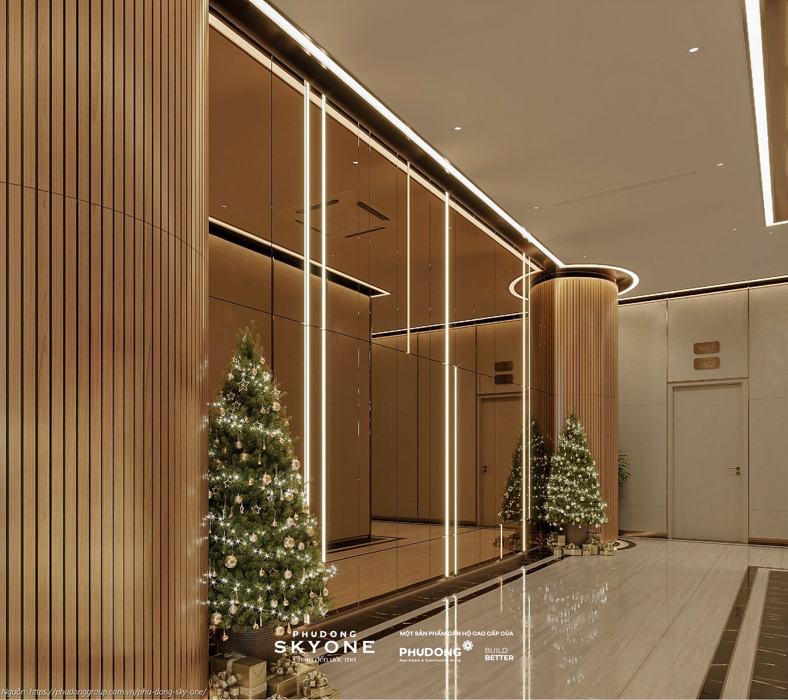 Phối cảnh sảnh đón Block A dự án căn hộ chung cư Phú Đông SkyOne Dĩ An