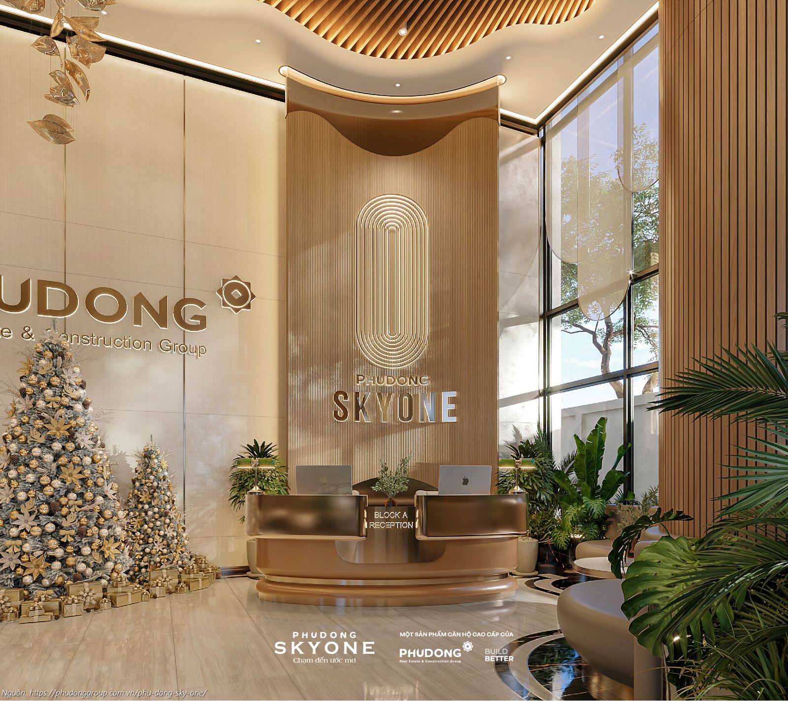 Phối cảnh sảnh đón Block A dự án căn hộ chung cư Phú Đông SkyOne Dĩ An