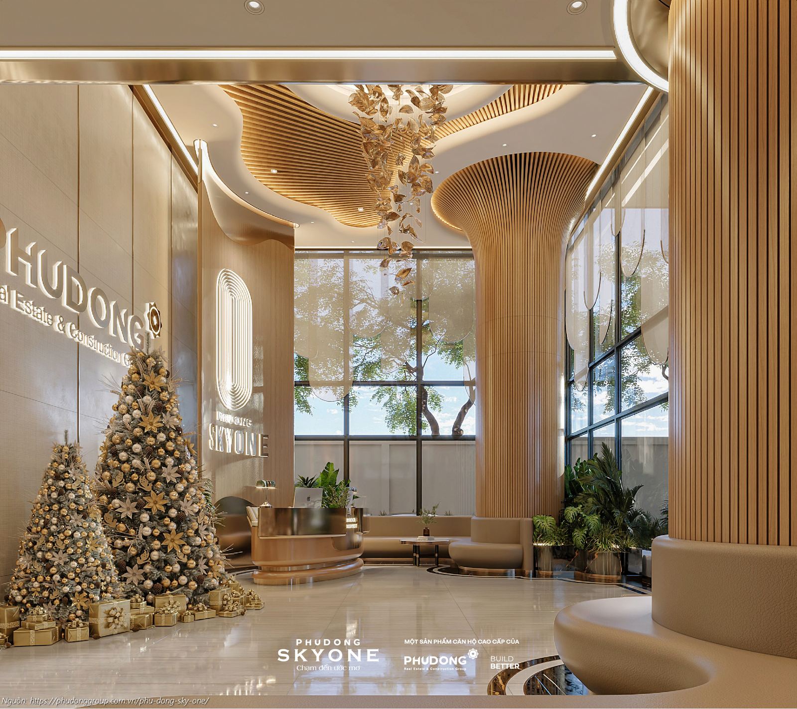 Phối cảnh sảnh đón Block A dự án căn hộ chung cư Phú Đông SkyOne Dĩ An