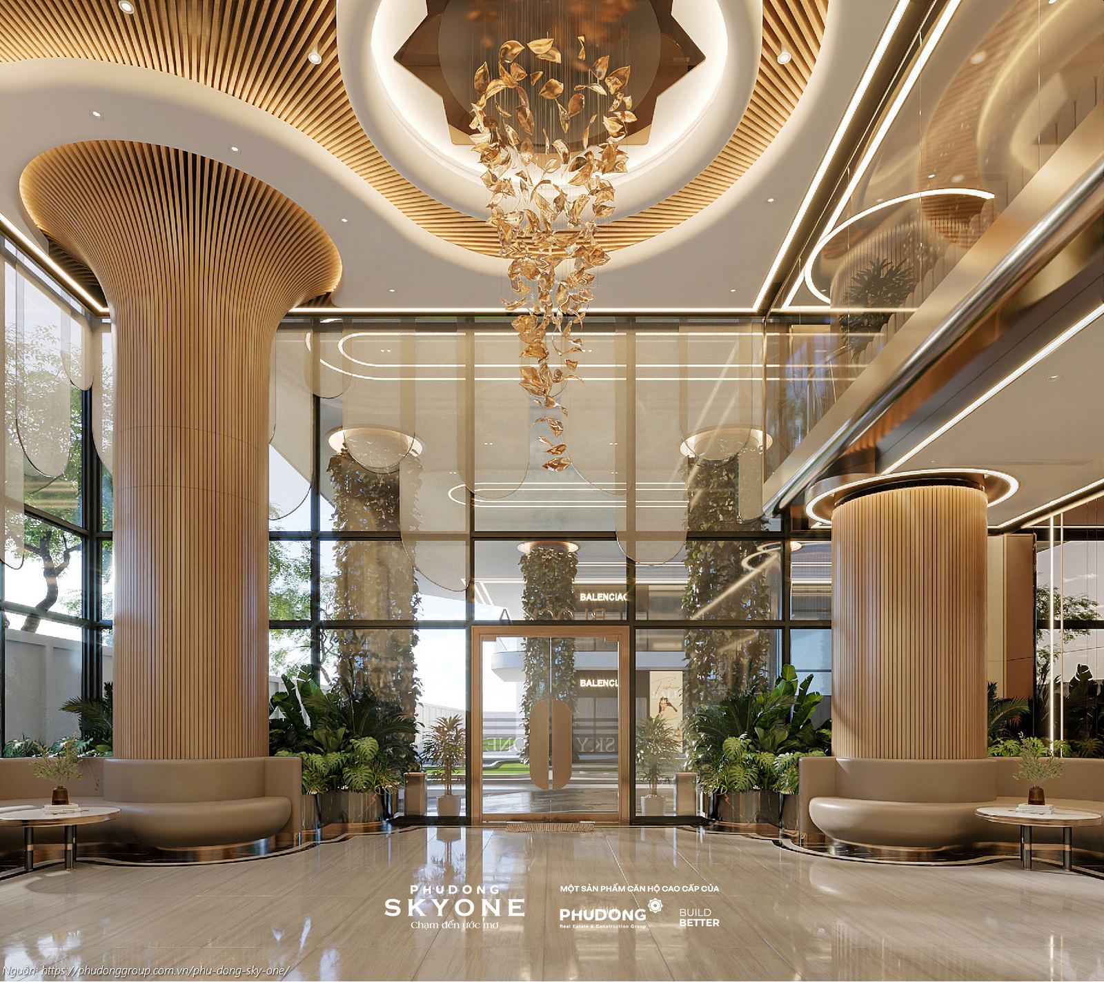 Phối cảnh sảnh đón Block A dự án căn hộ chung cư Phú Đông SkyOne Dĩ An