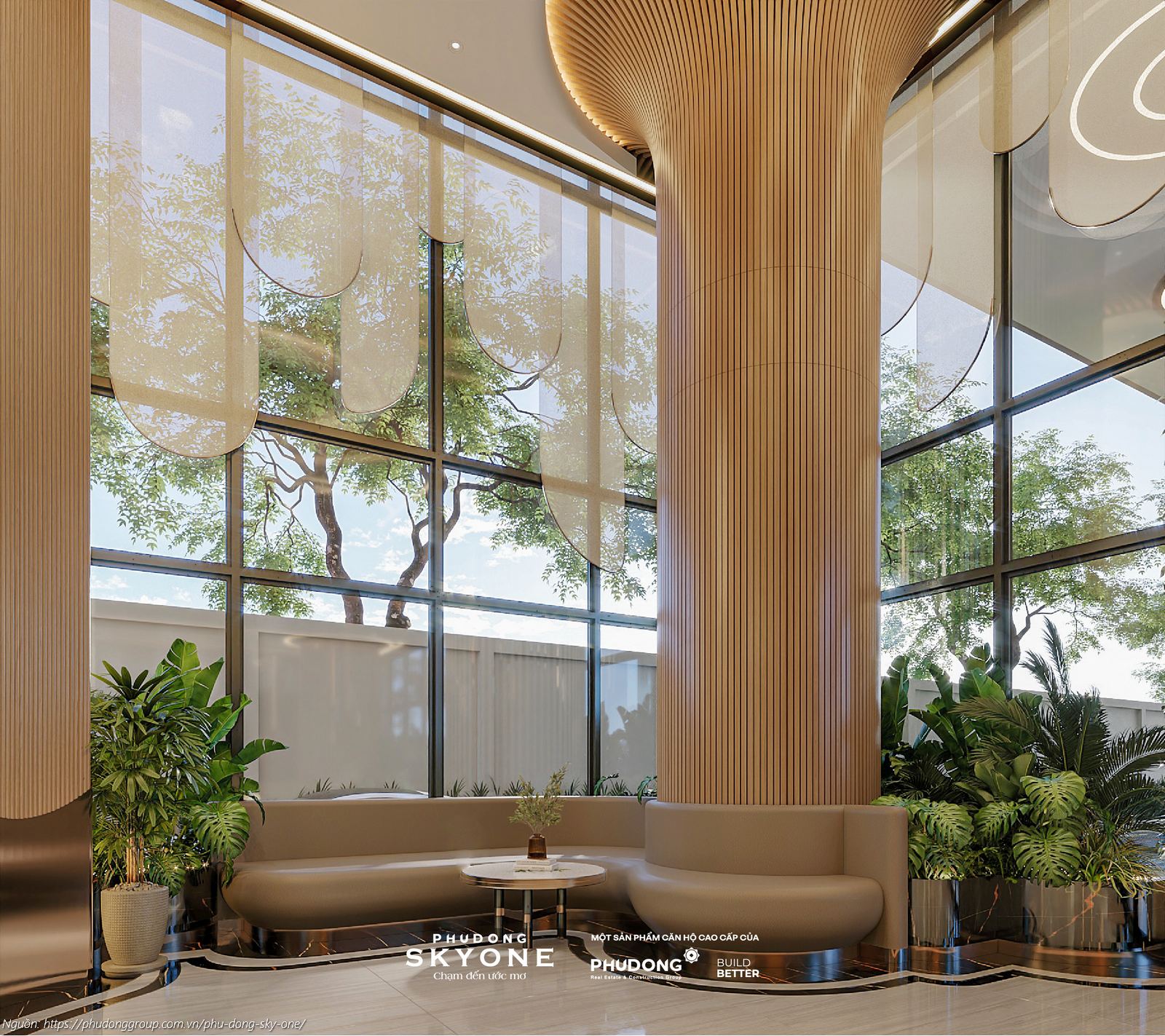 Phối cảnh sảnh đón Block A dự án căn hộ chung cư Phú Đông SkyOne Dĩ An