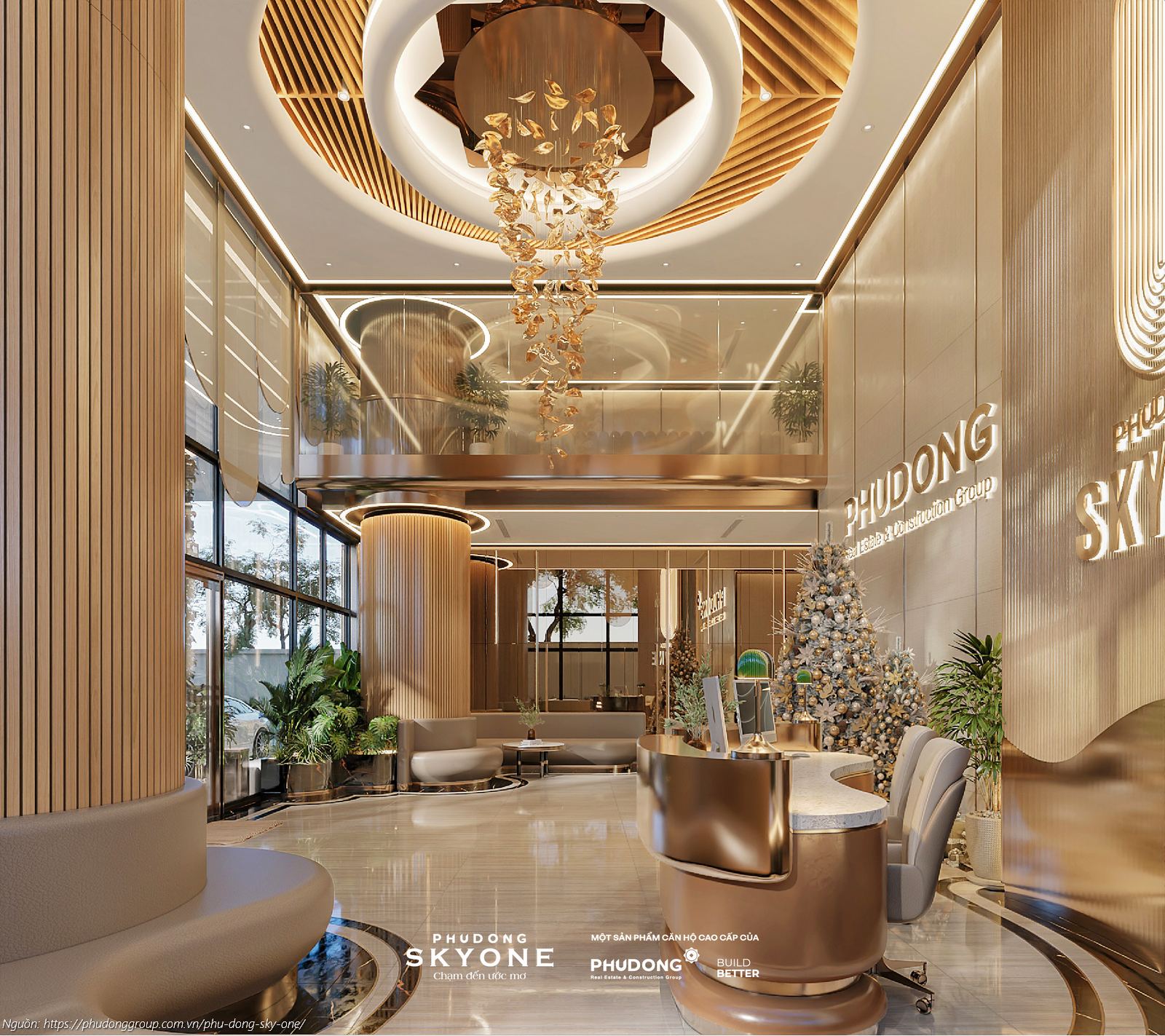 Phối cảnh sảnh đón Block A dự án căn hộ chung cư Phú Đông SkyOne Dĩ An