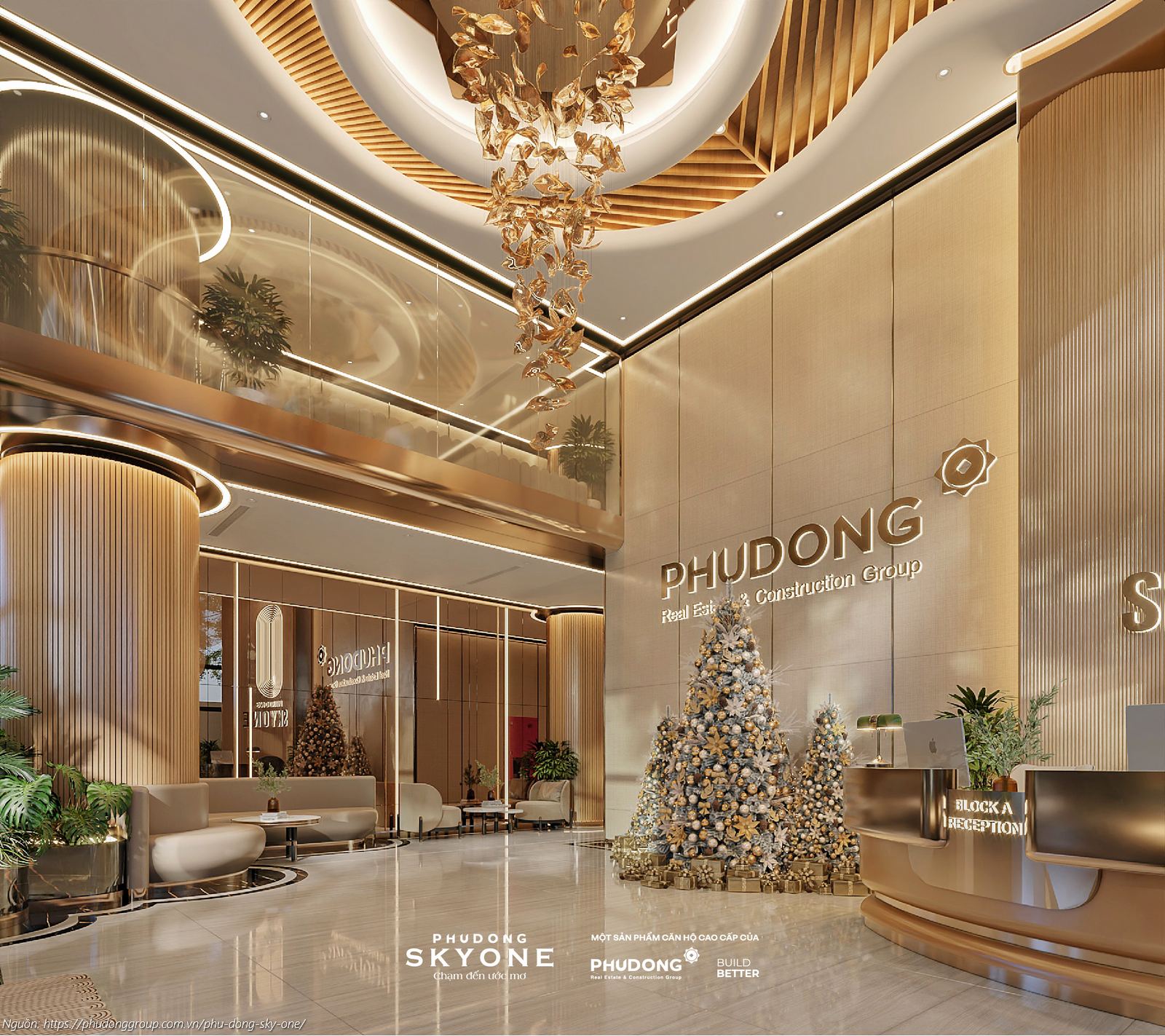 Phối cảnh sảnh đón Block A dự án căn hộ chung cư Phú Đông SkyOne Dĩ An