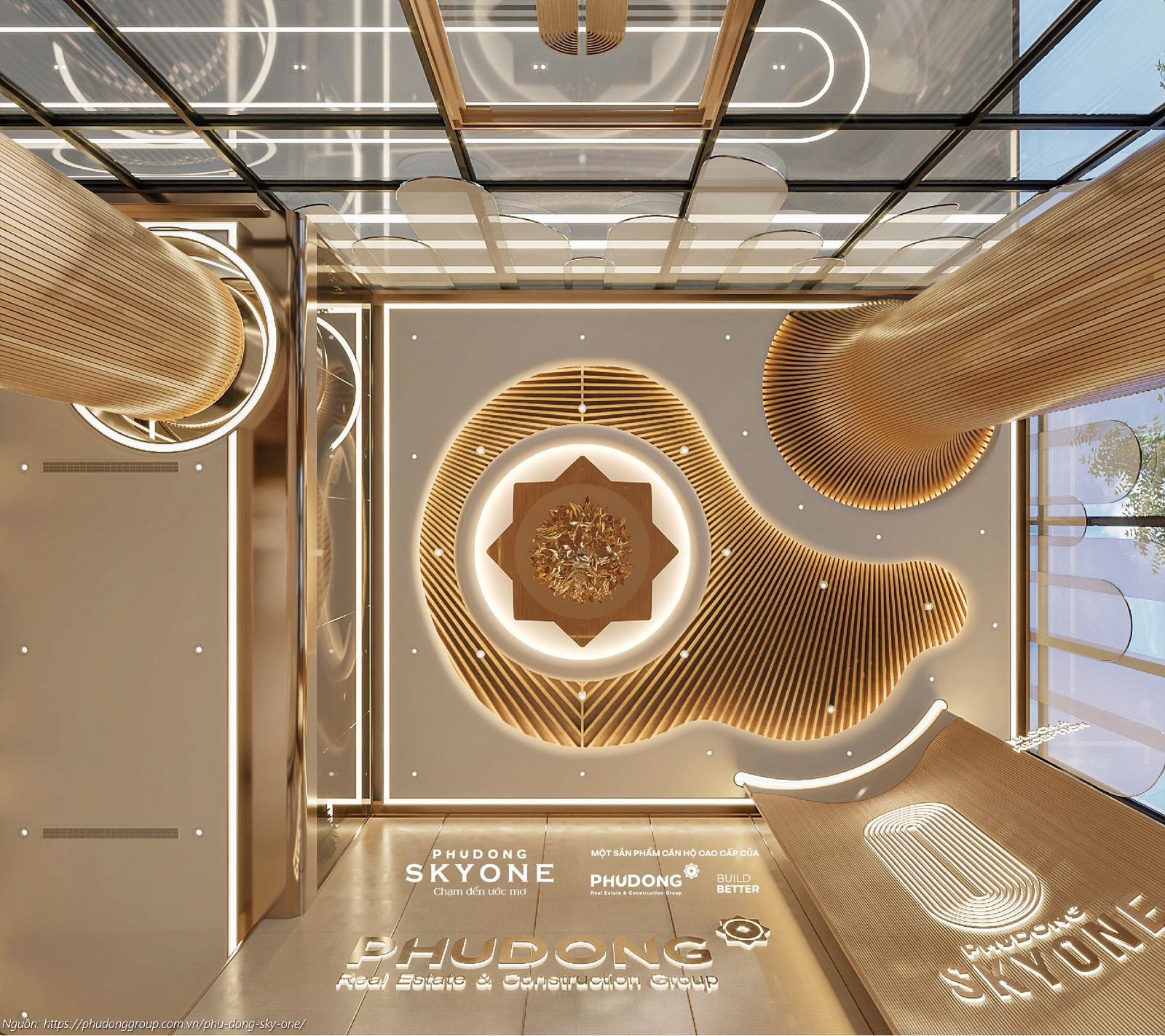 Phối cảnh sảnh đón Block A dự án căn hộ chung cư Phú Đông SkyOne Dĩ An