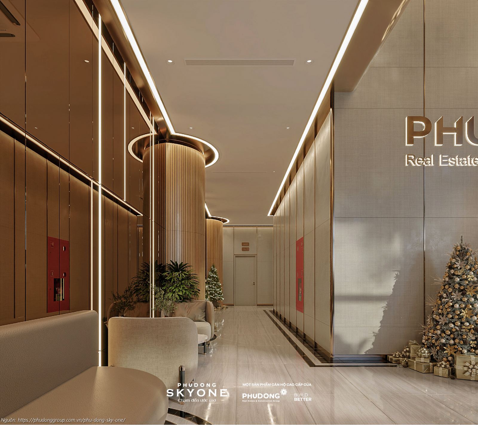 Phối cảnh sảnh đón Block A dự án căn hộ chung cư Phú Đông SkyOne Dĩ An