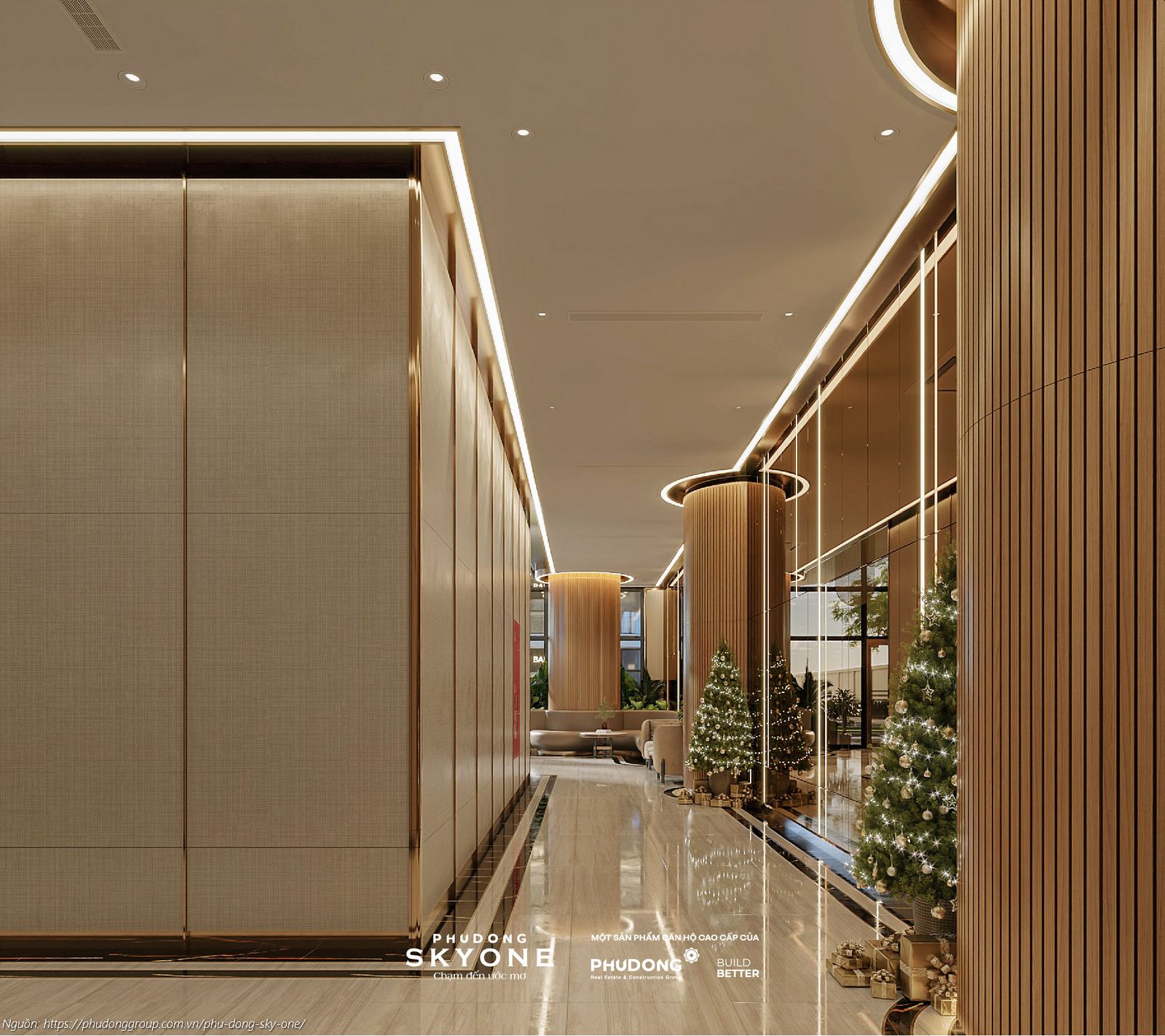 Phối cảnh sảnh đón Block A dự án căn hộ chung cư Phú Đông SkyOne Dĩ An