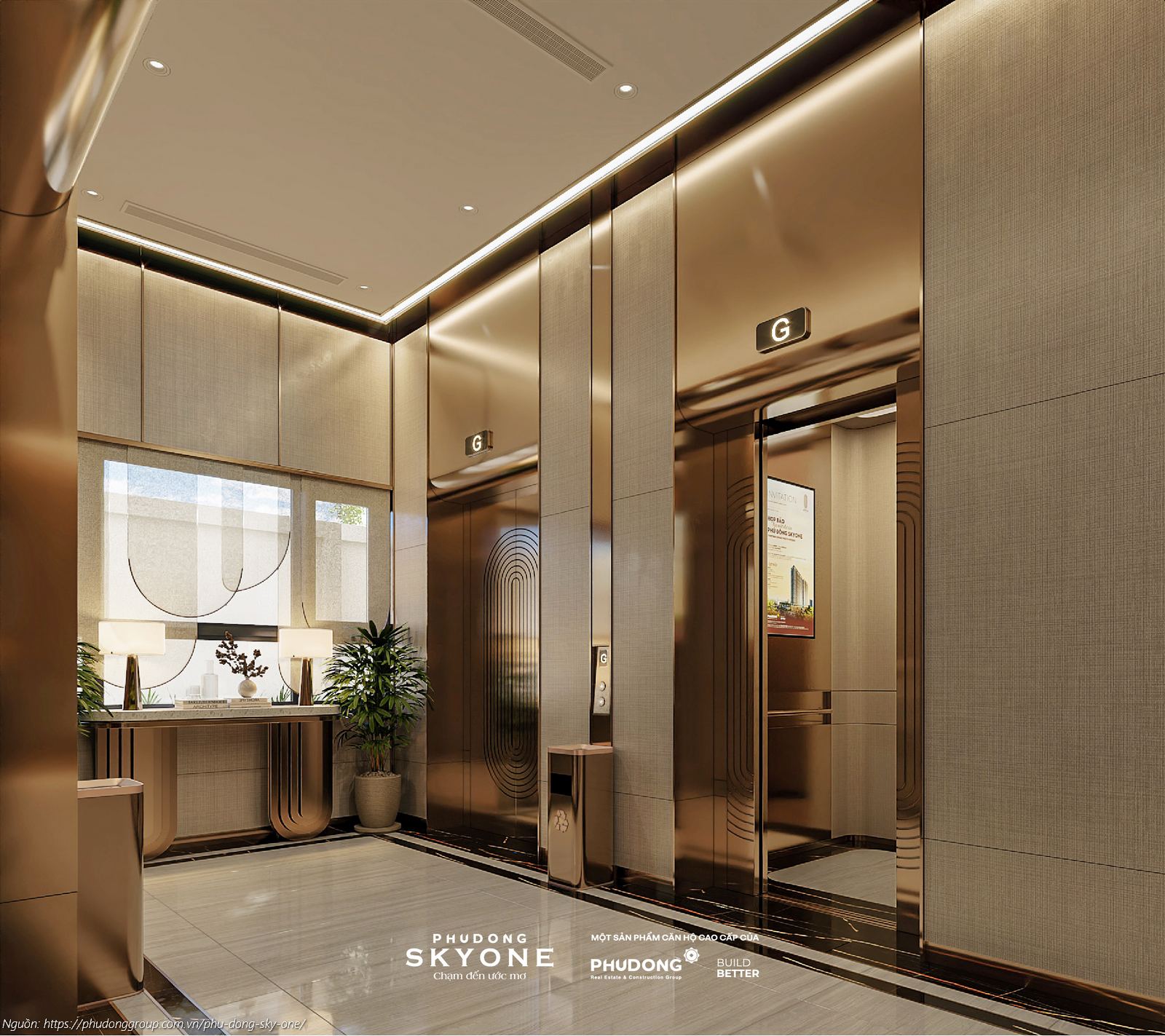 Phối cảnh sảnh đón Block A dự án căn hộ chung cư Phú Đông SkyOne Dĩ An