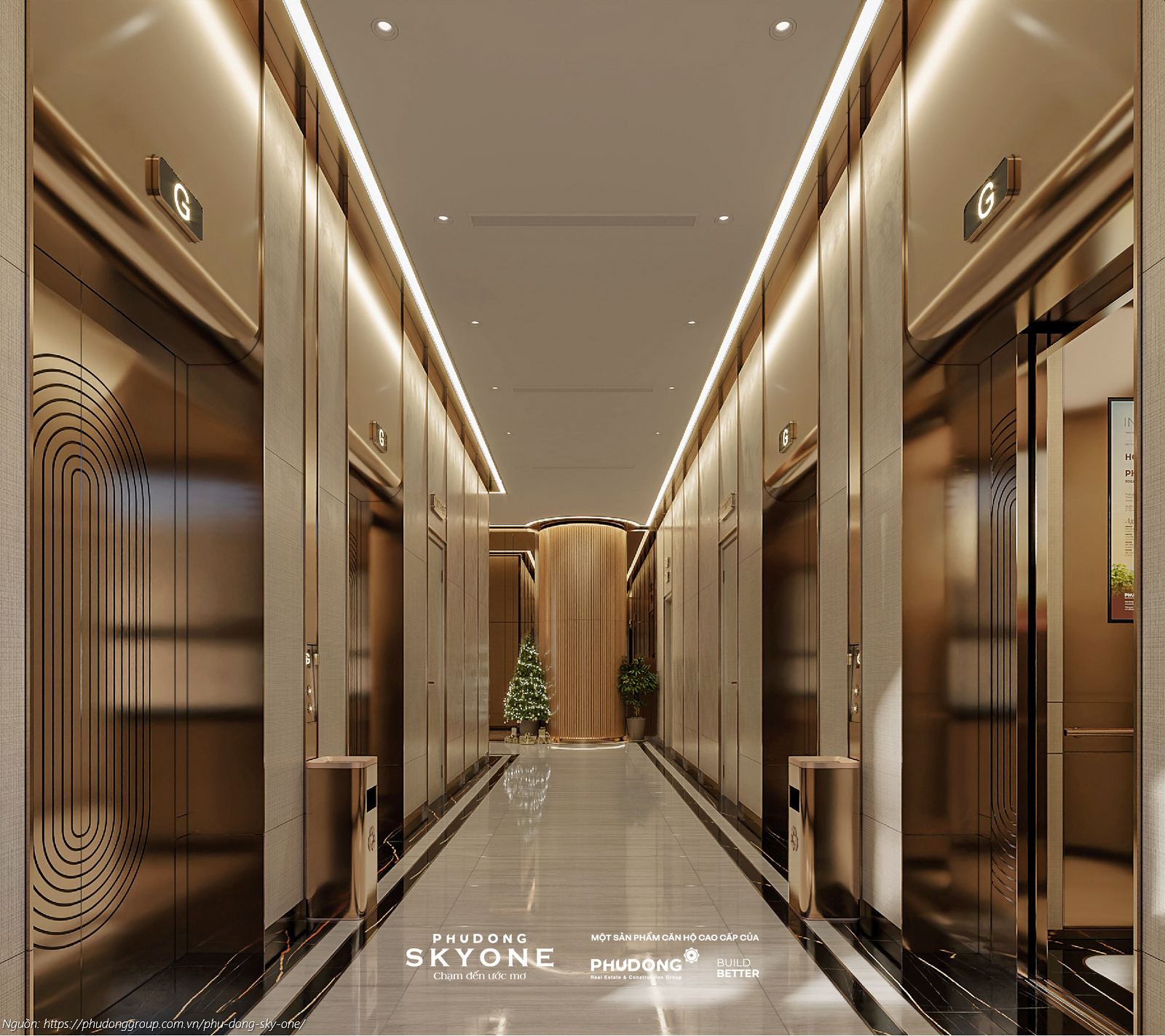 Phối cảnh sảnh đón Block A dự án căn hộ chung cư Phú Đông SkyOne Dĩ An