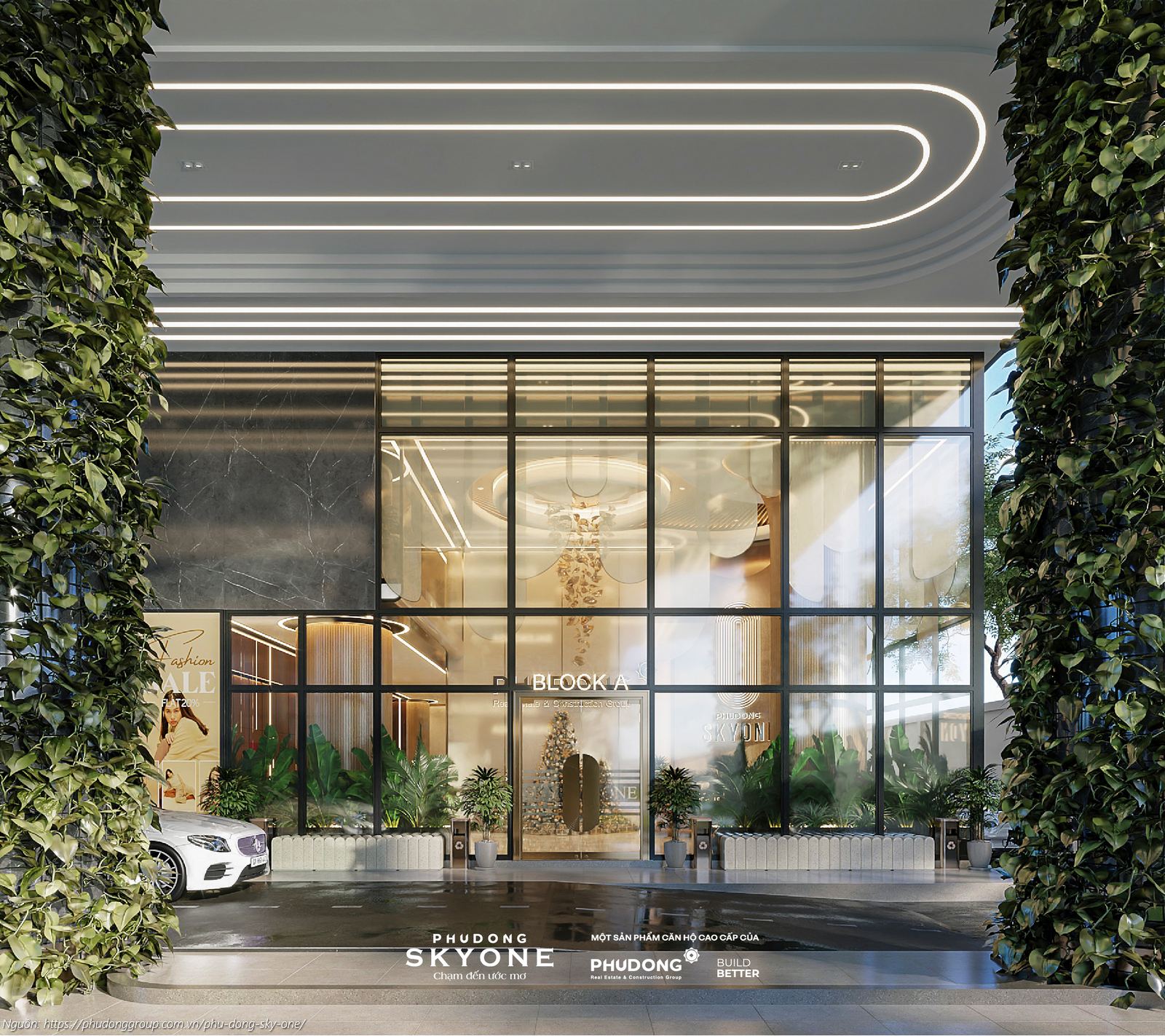 Phối cảnh sảnh đón Block A dự án căn hộ chung cư Phú Đông SkyOne Dĩ An