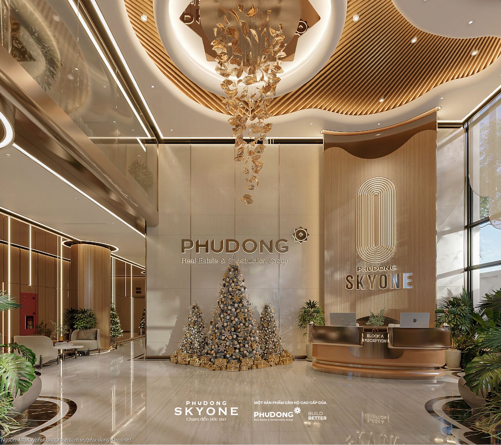 Phối cảnh sảnh đón Block A dự án căn hộ chung cư Phú Đông SkyOne Dĩ An