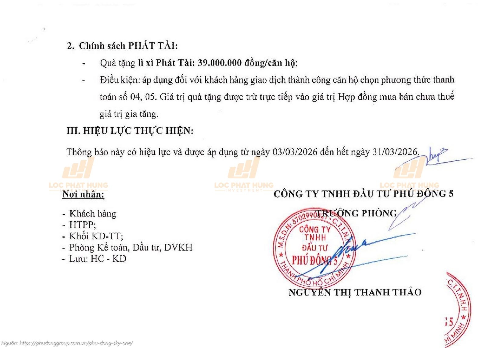 Phương thức thanh toán và chính sách ưu đãi Khai Xuân Đắc Lộc dự án Phú Đông SkyOne tháng 03/2026