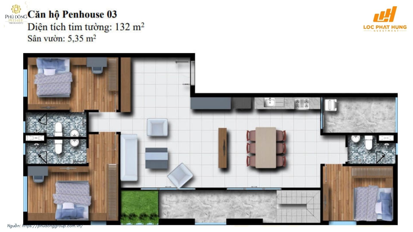 Thiết kế chi tiết căn hộ Phú Đông Premier - Diện tích 132m²