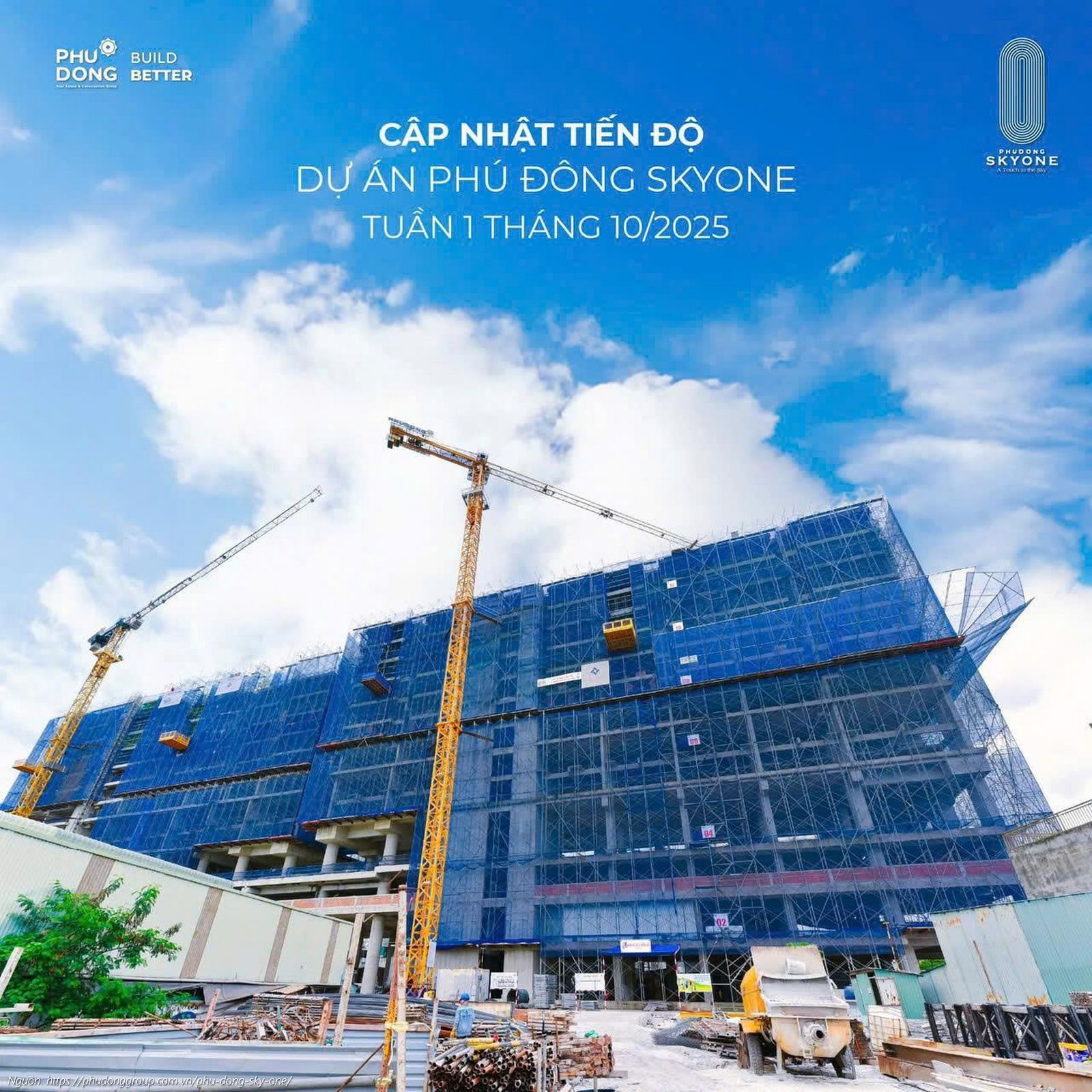 Tiến độ xây dựng tháng 10/2025 dự án Phú Đông SkyOne