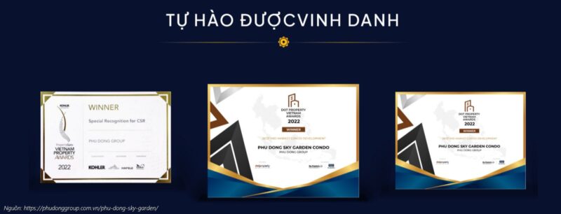 Các giải thưởng uy tín vinh danh Chủ đầu tư dự án Phú Đông SkyOne