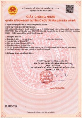 Giấy chứng nhận Quyền sử dụng đất dự án Phú Đông SkyOne,