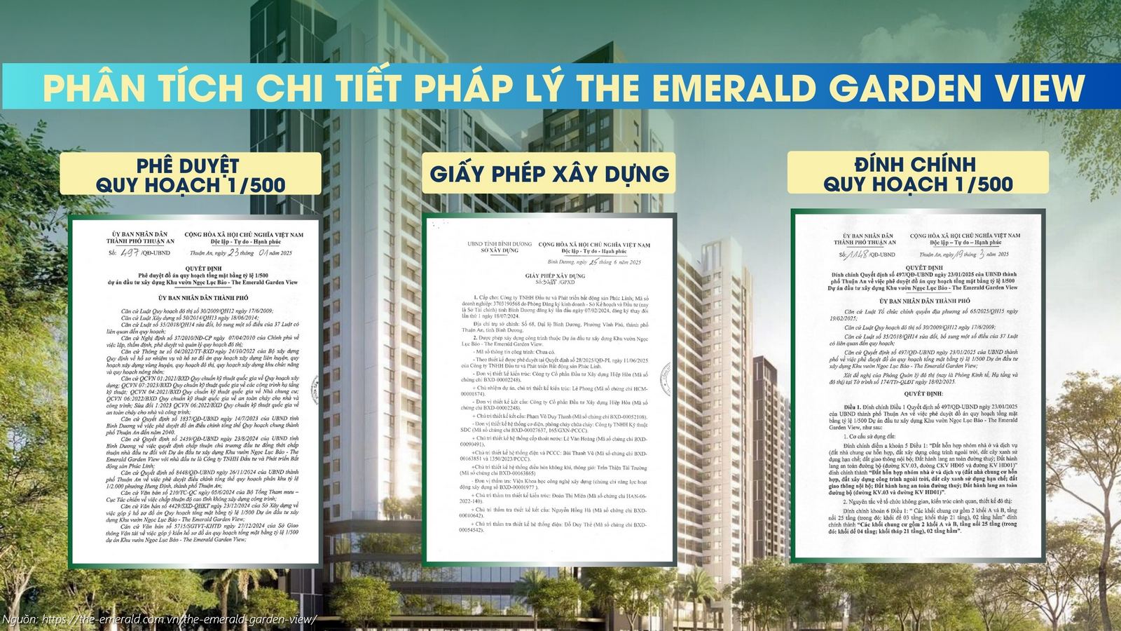 Trọn bộ hồ sơ pháp lý dự án The Emerald Garden View: GPXD, Quy hoạch 1/500, Chấp thuận đầu tư