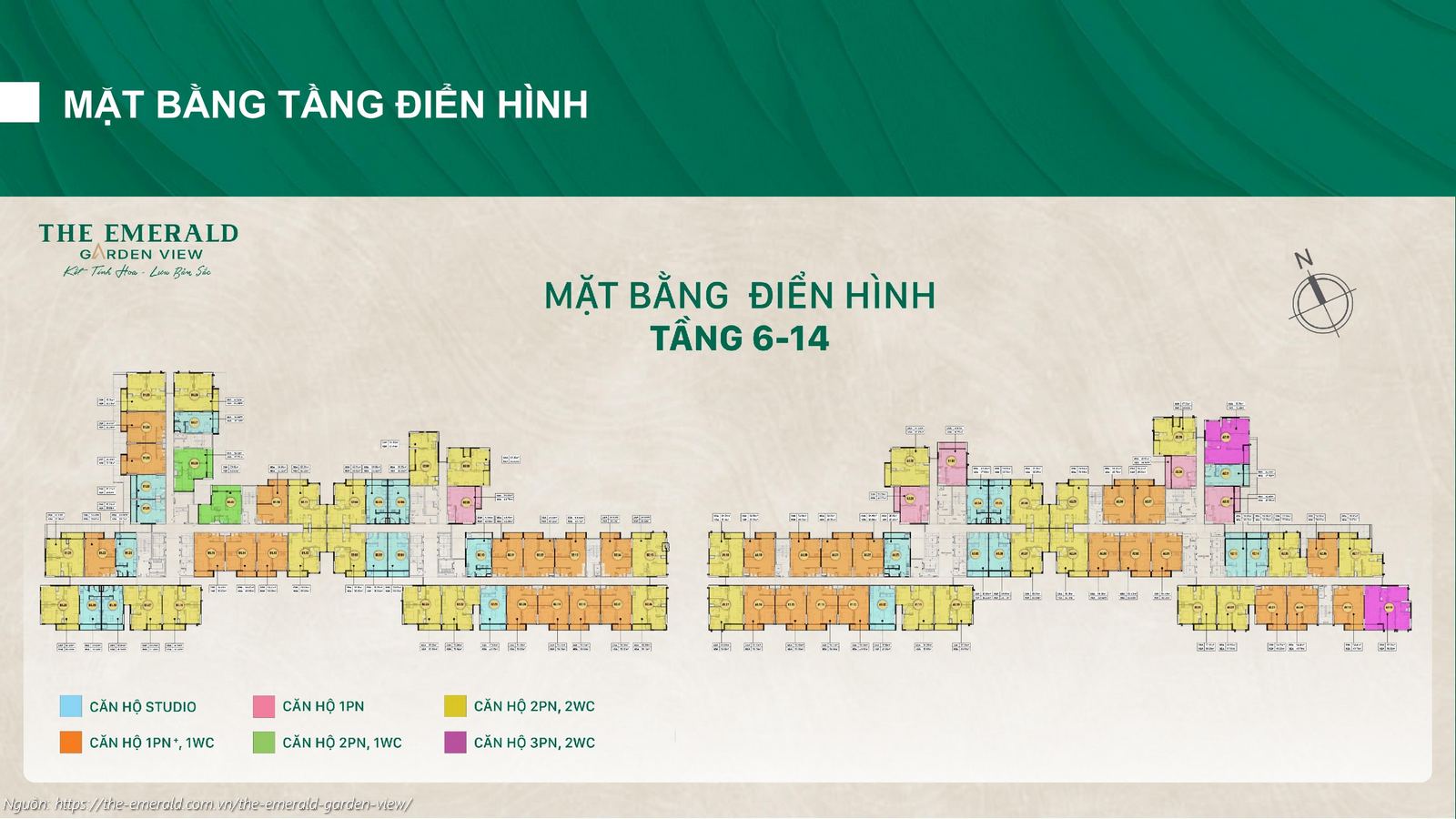 Chi tiết mặt bằng tầng điển hình 06-14 dự án The Emerald Garden View