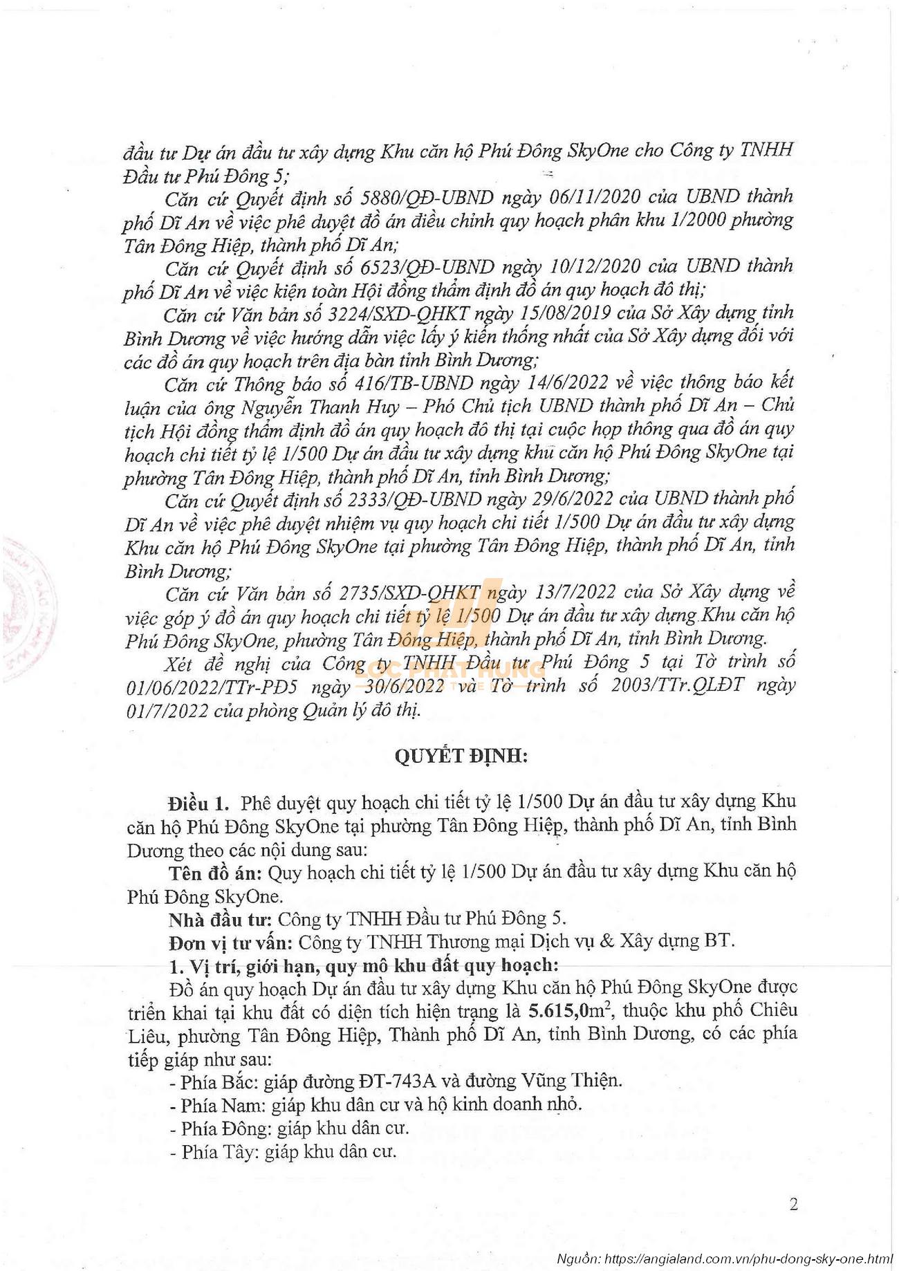 Phê duyệt quy hoạch 1/500 dự án Phú Đống Sky One