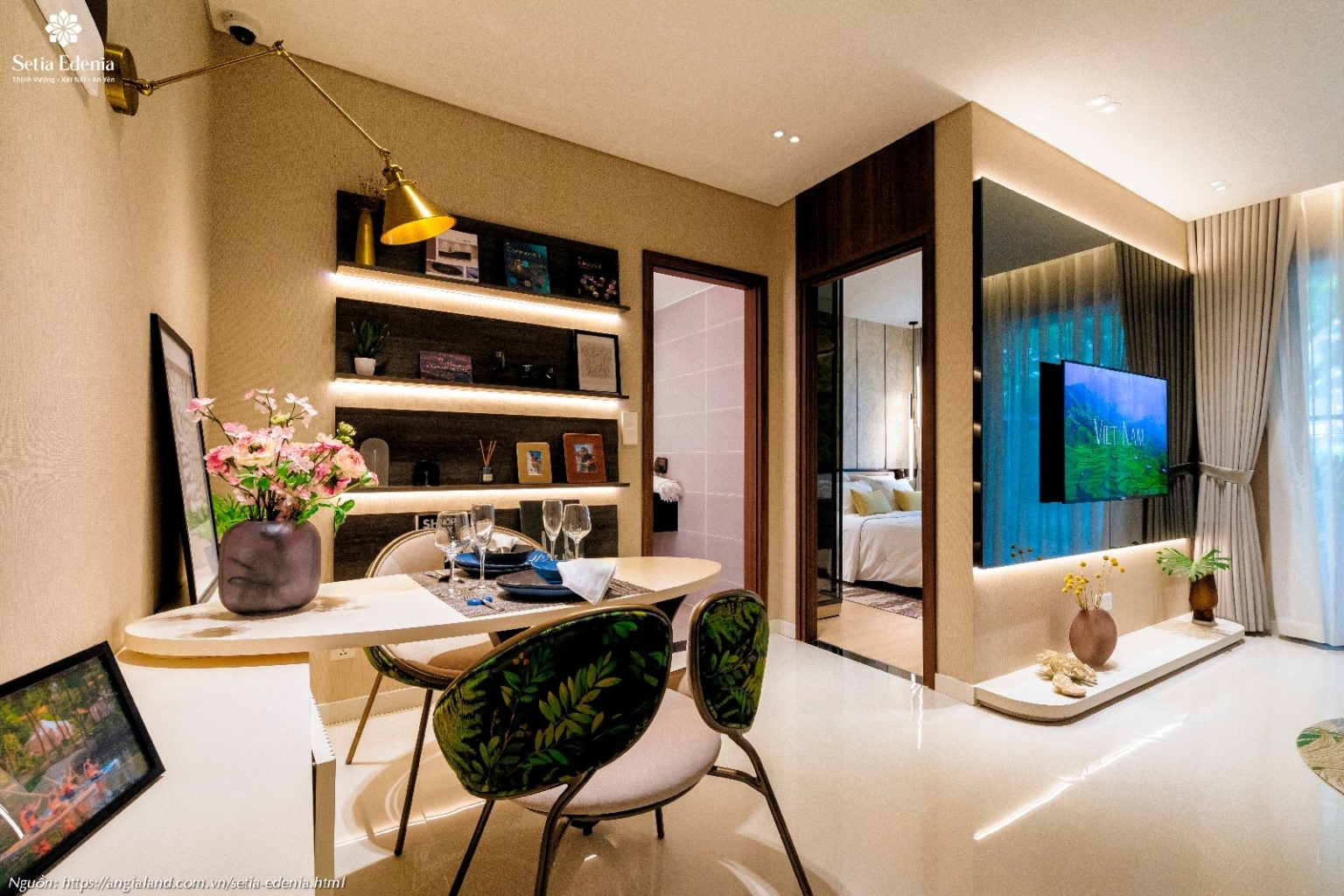 Thiết kế phòng khách nhà mẫu căn hộ Setia Edenia loại 1PN (diện tích 50m²)