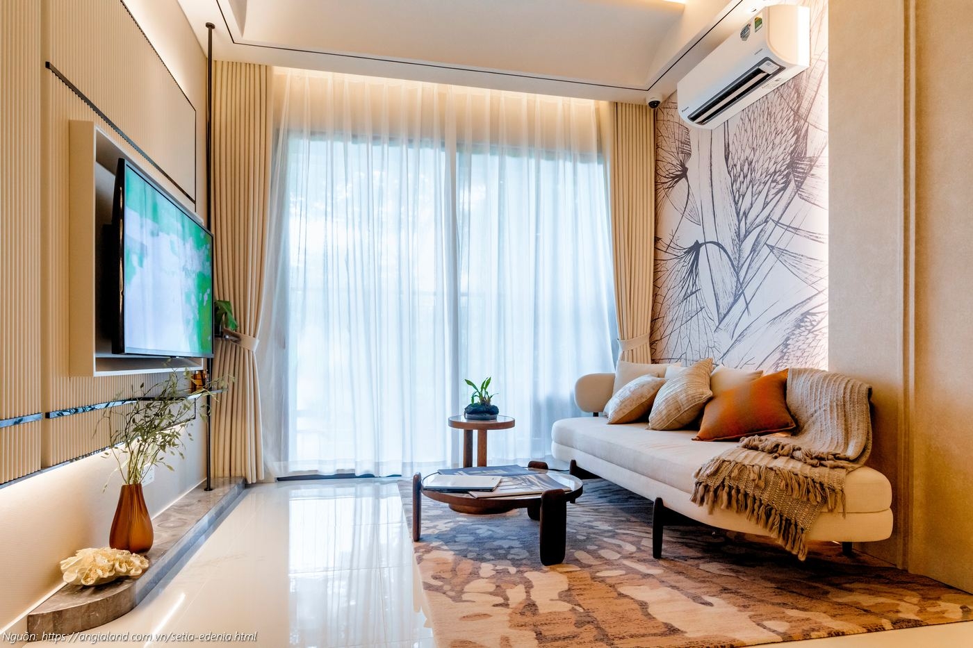 Thiết kế phòng khách nhà mẫu căn hộ Setia Edenia 2PN 2WC (diện tích 73m²) sang trọng