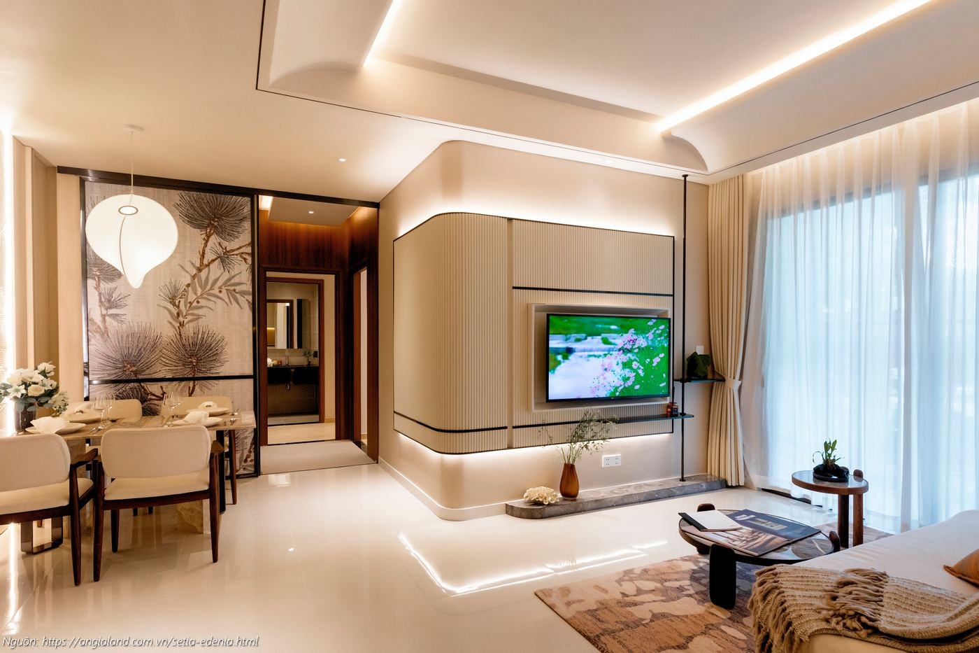Thiết kế phòng khách nhà mẫu căn hộ Setia Edenia 2PN 2WC (diện tích 73m²) sang trọng
