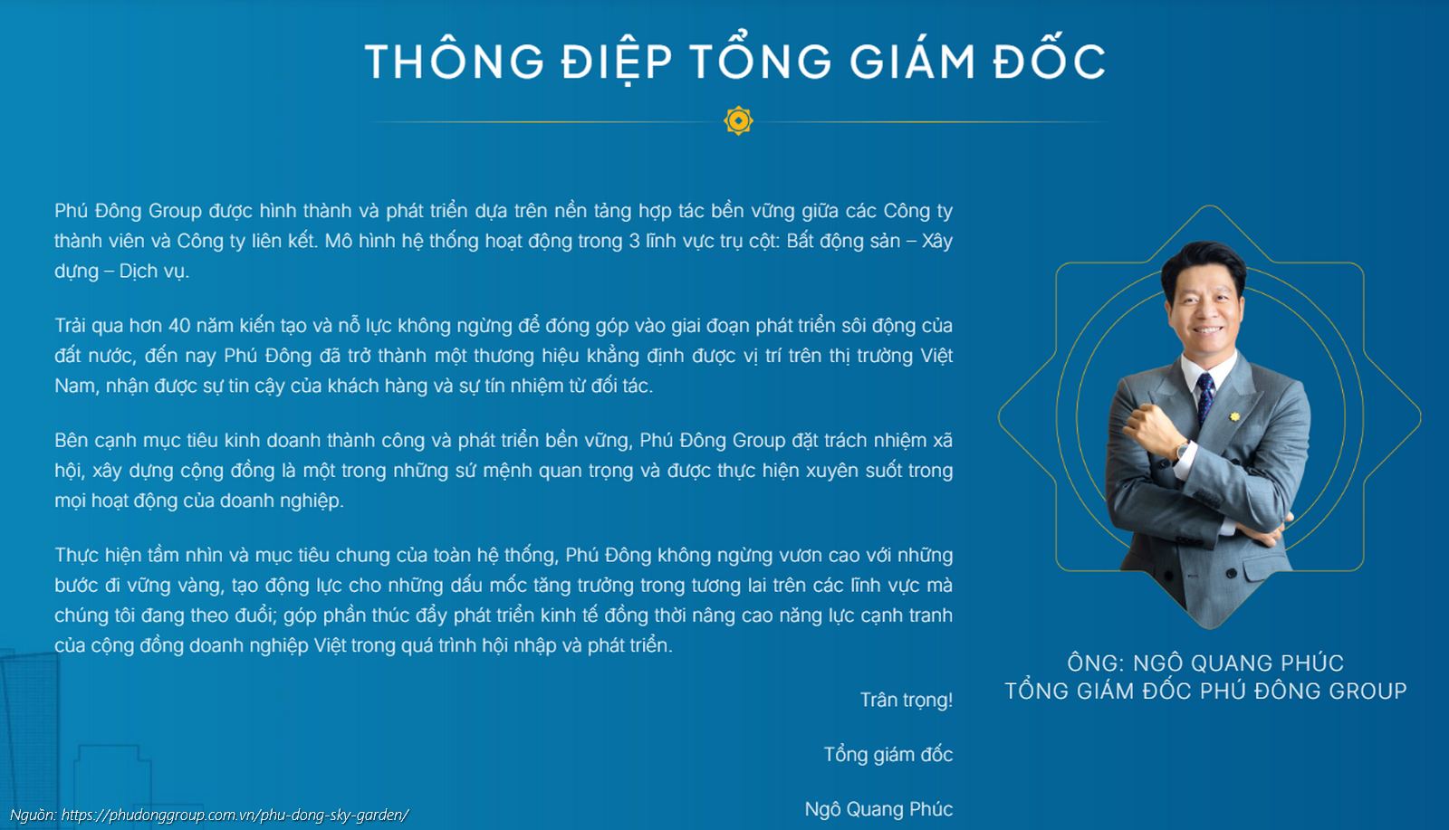 Thông điệp của Tổng Giám Đốc Ngô Quang Phúc về định hướng phát triển dự án Phú Đông SkyOne