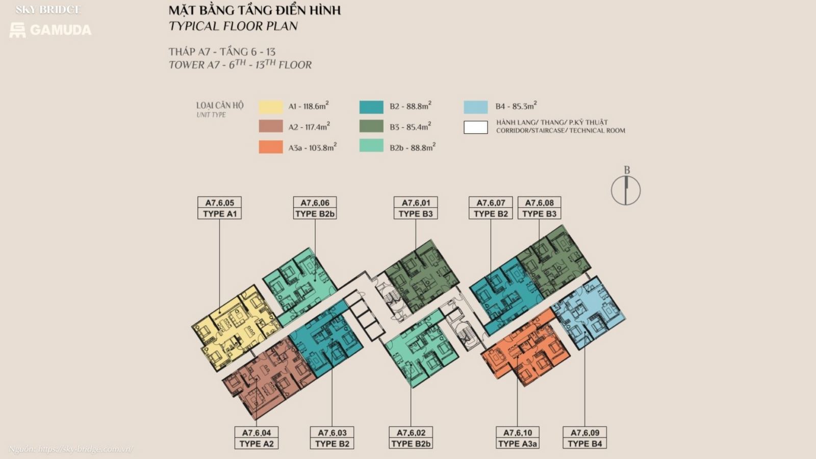 Mặt bằng căn hộ tầng điển hình dự án SkyBridge By Gamuda Land
