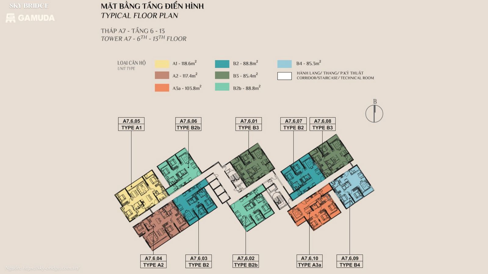 Mặt bằng căn hộ tầng điển hình dự án SkyBridge By Gamuda Land