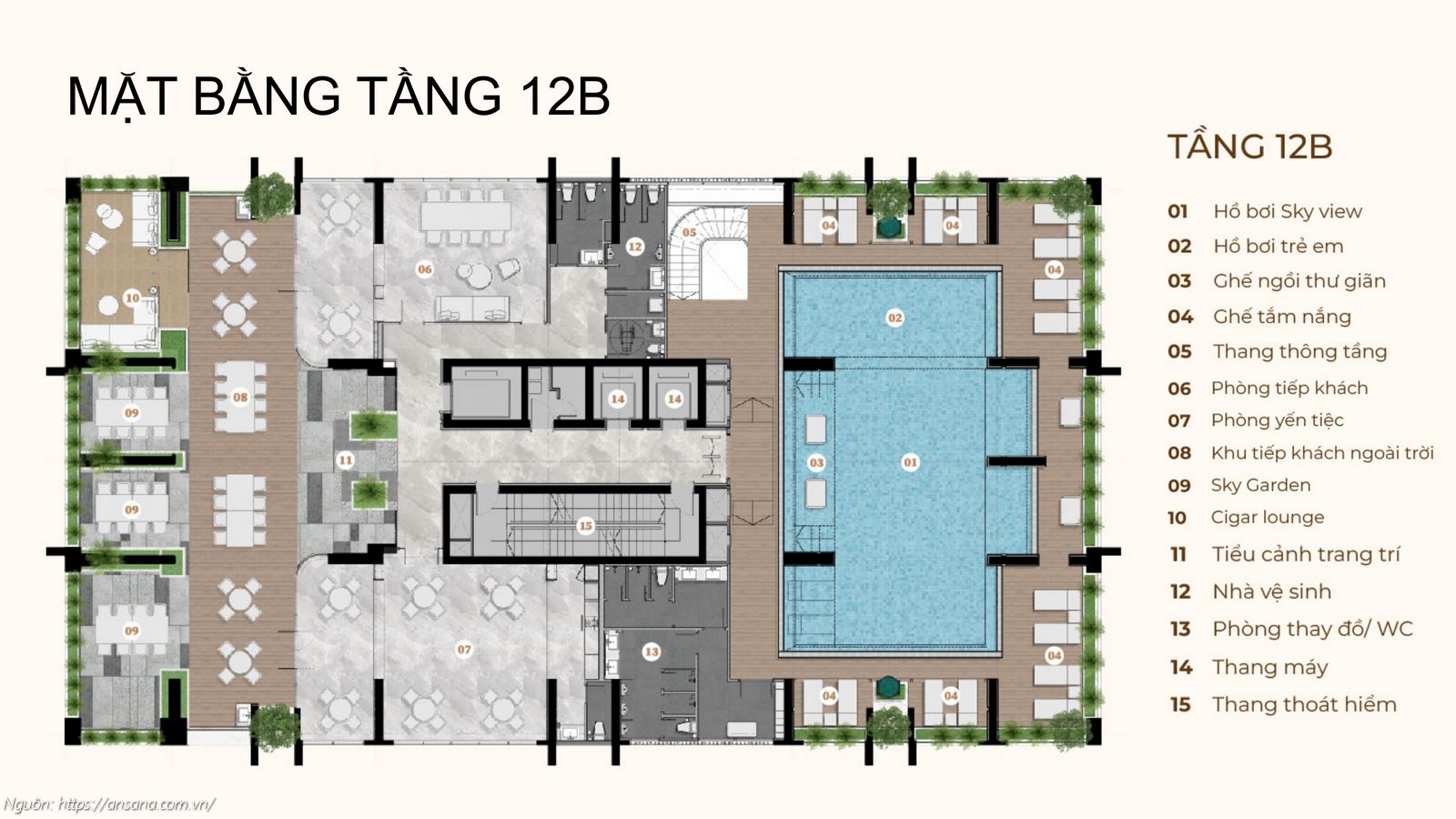 Mặt bằng chi tiết tầng 12B căn hộ chung cư Ansana by Kita mặt tiền Võ Văn Kiệt