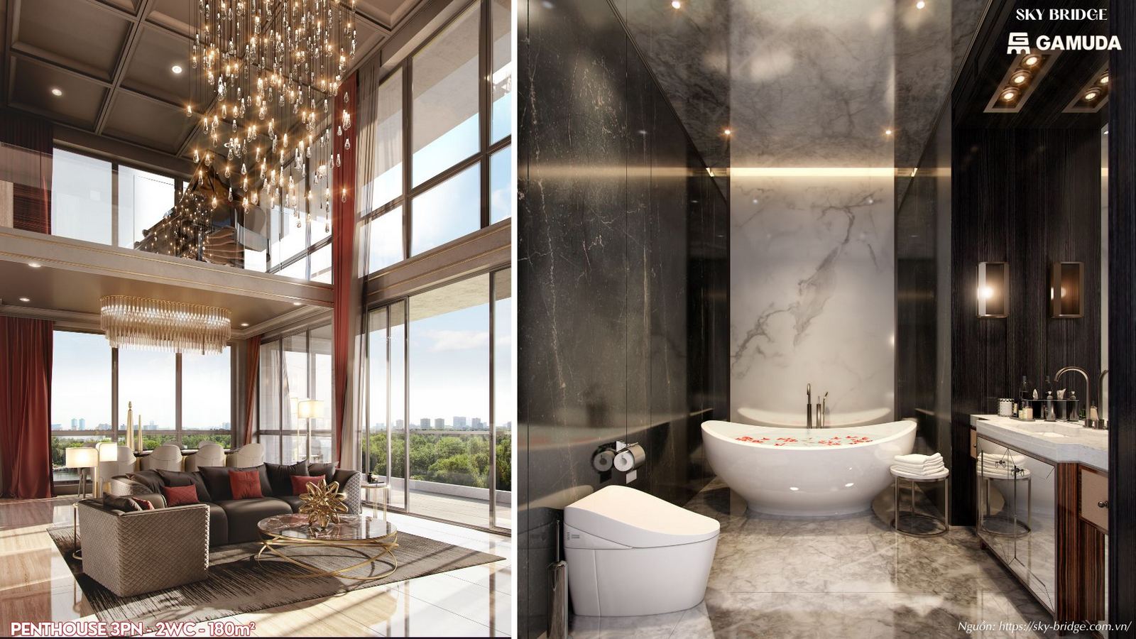 Penthouse Sky Bridge Gamuda Land diện tích 180m² (3PN - 2WC).