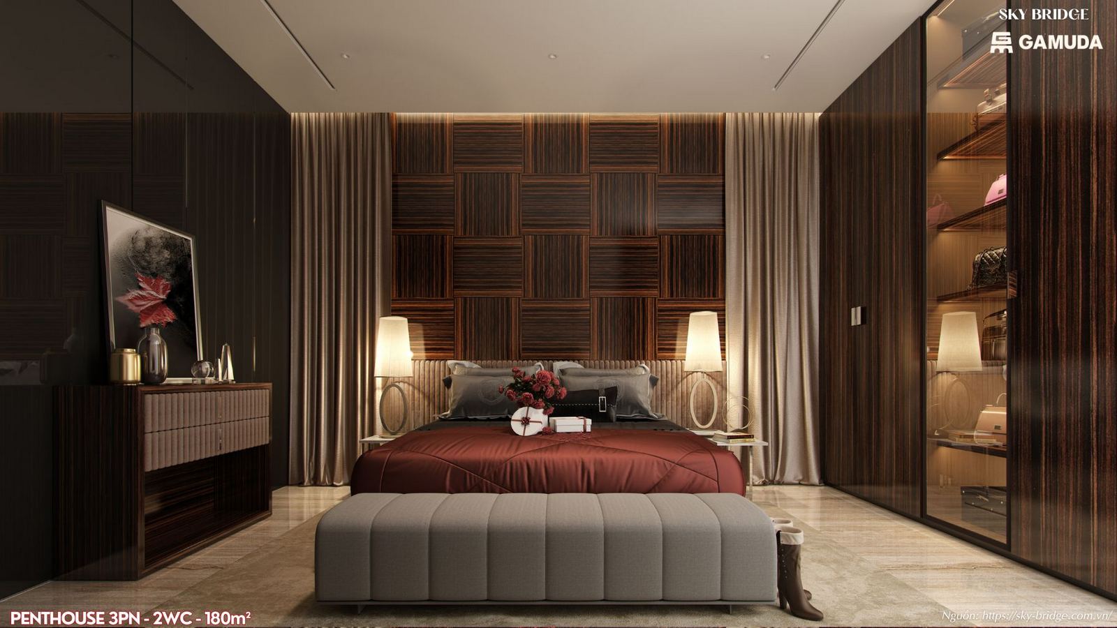 Penthouse Sky Bridge Gamuda Land diện tích 180m² (3PN - 2WC).