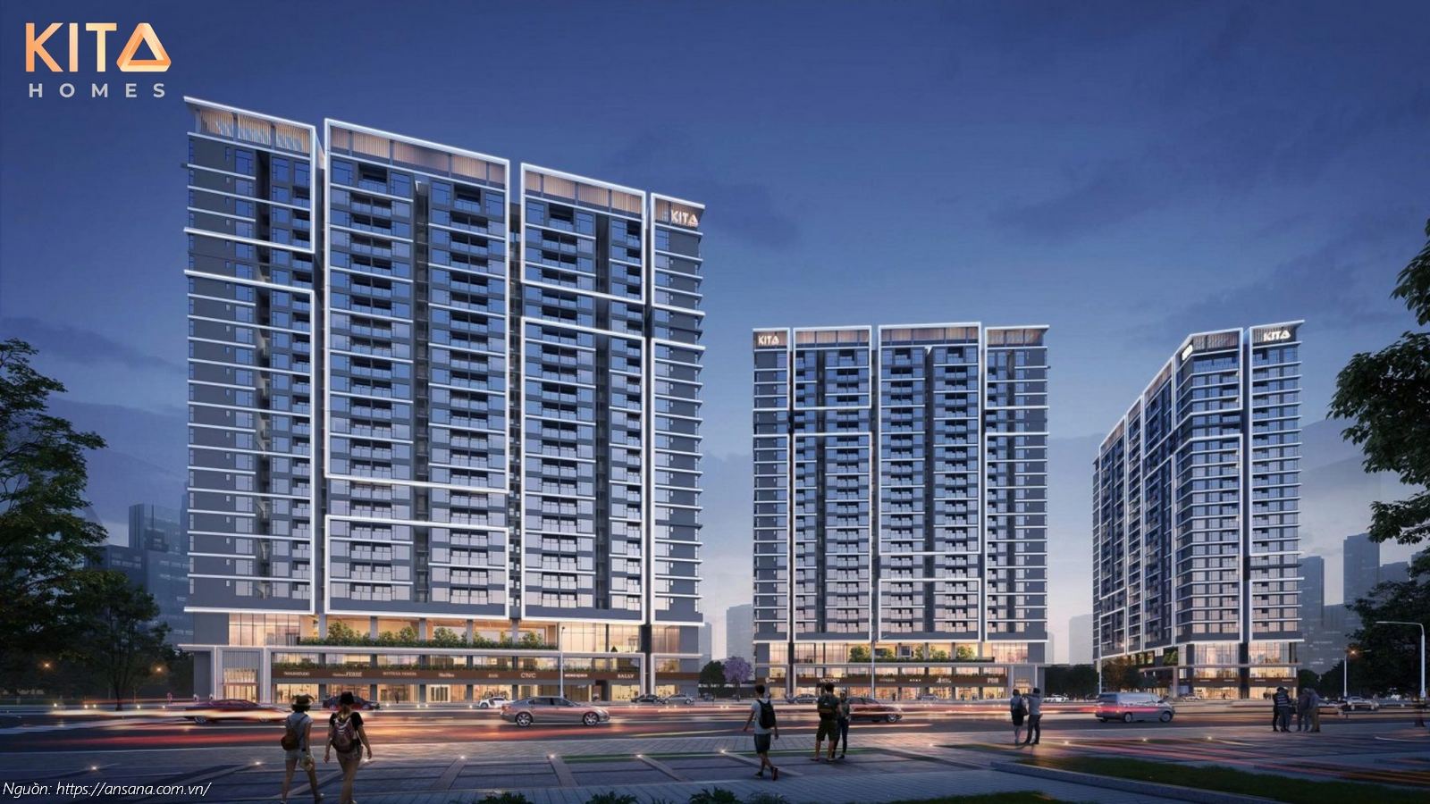 Phối cảnh tổng thể ban đêm căn hộ chung cư Ansana by Kita