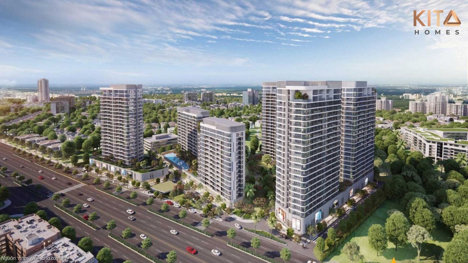 Phối cảnh tổng thể ban ngày căn hộ chung cư Ansana by Kita Quận Bình Tân
