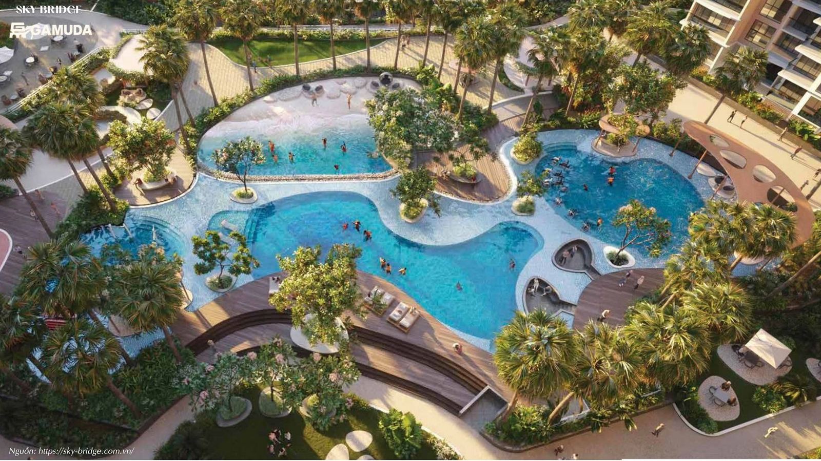 Tiện ích hồ bơi, phòng Gym và sân vườn tầng 5 dự án Sky Bridge Gamuda Land