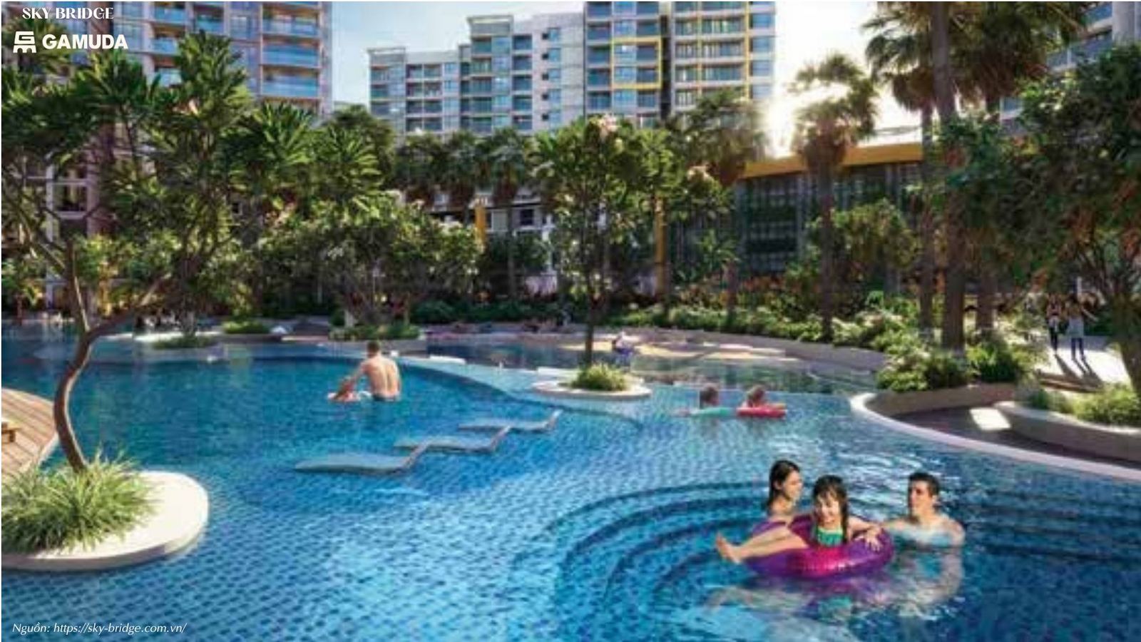 Tiện ích hồ bơi, phòng Gym và sân vườn tầng 5 dự án Sky Bridge Gamuda Land