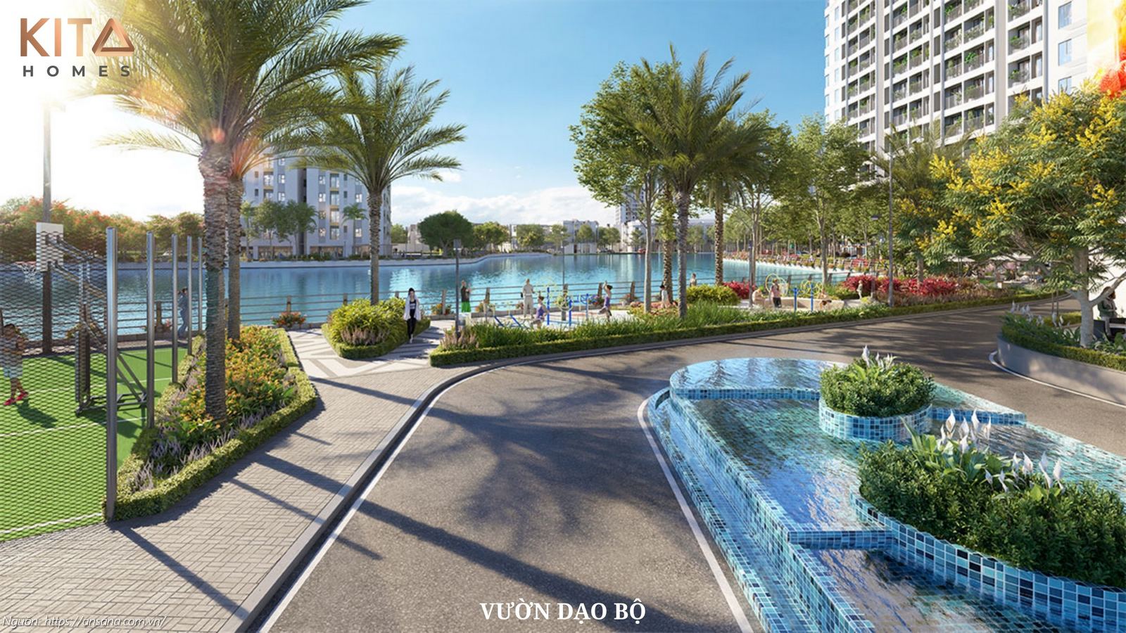 Vườn dạo bộ và công viên cây xanh thư giãn tại dự án Ansana by Kita Võ Văn Kiệt