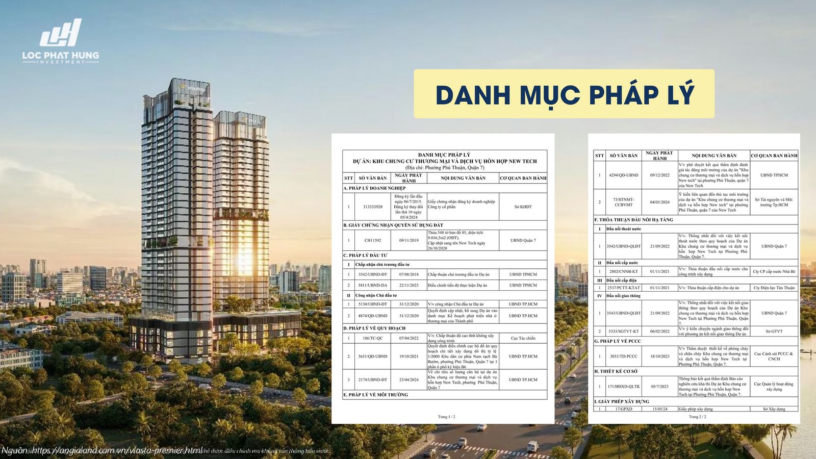 Danh mục hồ sơ pháp lý dự án căn hộ chung cư Vlasta Premier Quận 7