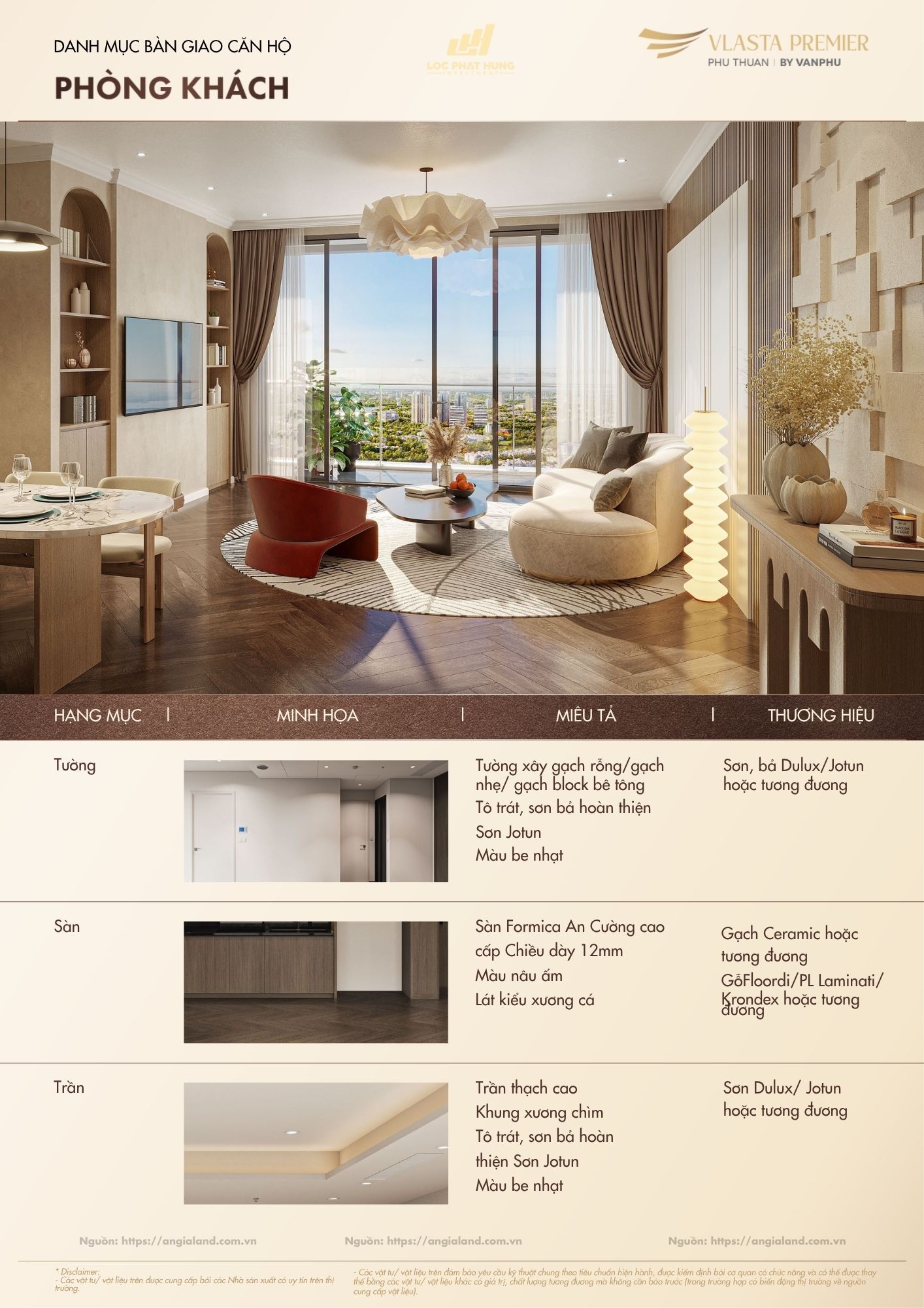 Chi tiết danh mục vật liệu và thiết bị bàn giao hạng sang dự án Vlasta Premier - Tư vấn bởi Mr. Nghĩa.
