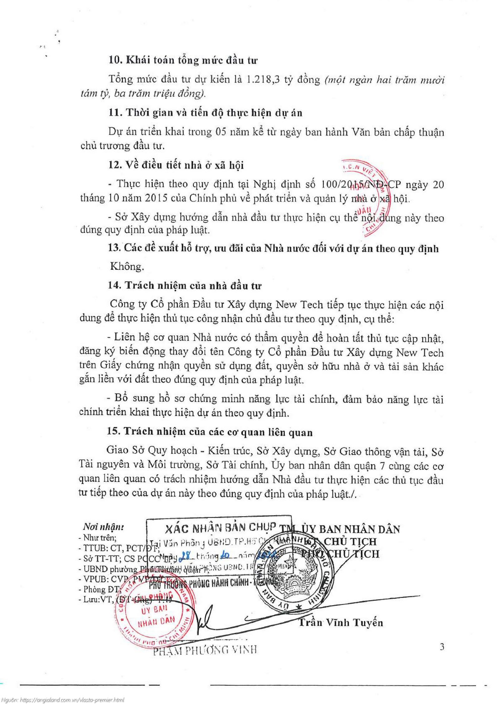 Điều chỉnh quy hoạch 1/2000 dự án căn hộ chung cư Vlasta Premier Quận 7