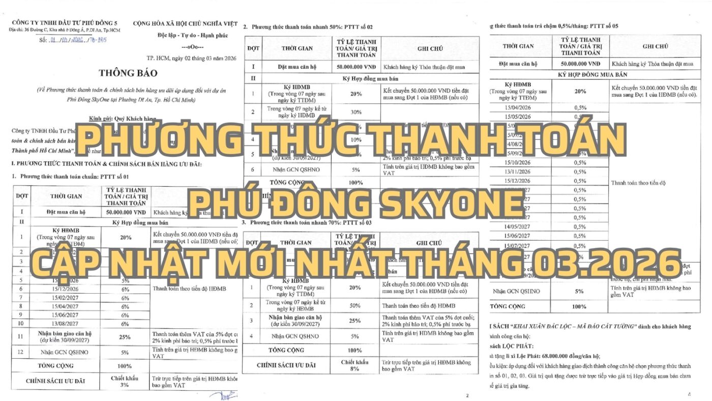 Phương thức thanh toán và chính sách ưu đãi Khai Xuân Đắc Lộc dự án Phú Đông SkyOne tháng 03/2026