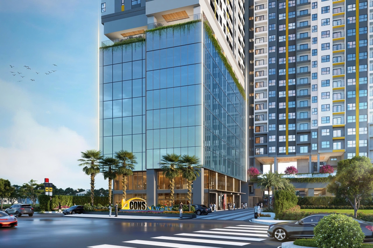 Thiết kế ngoại thất ốp kính cường lực sang trọng của tòa tháp căn hộ Bcons NewSky Thiết kế ngoại thất ốp kính cường lực sang trọng của tòa tháp căn hộ Bcons NewSky