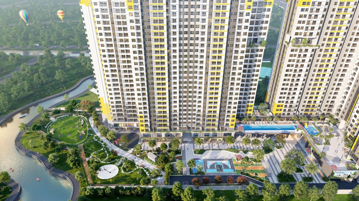 Bcons NewSky Không gian mảng xanh công viên nội khu và tầm nhìn hướng ra sông Sài Gòn Bcons NewSky Không gian mảng xanh công viên nội khu và tầm nhìn hướng ra sông Sài Gòn