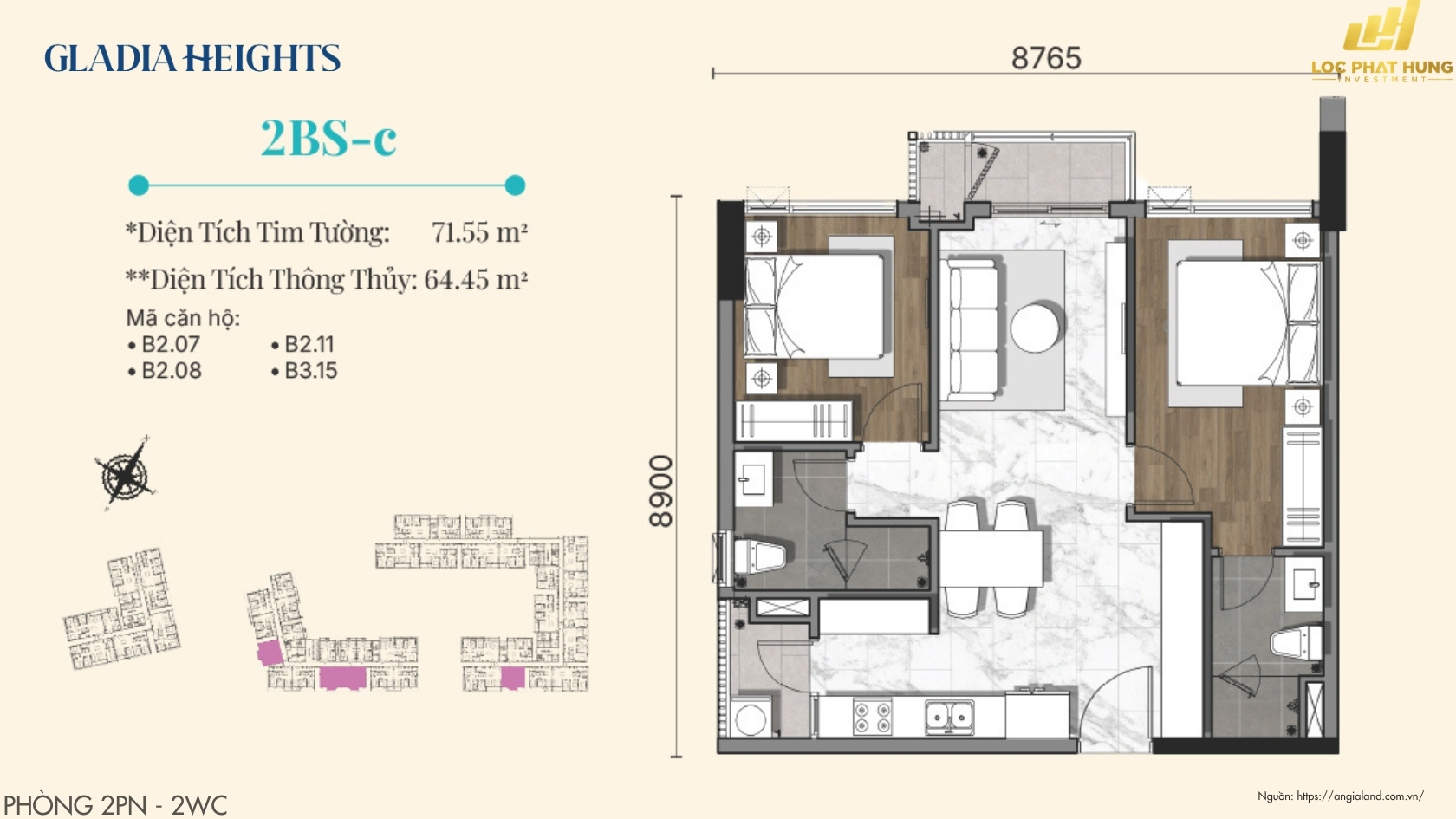 Thiết Kế Căn Hộ 2PN Chung Cư Gladia Heights Phường Bình Trưng
