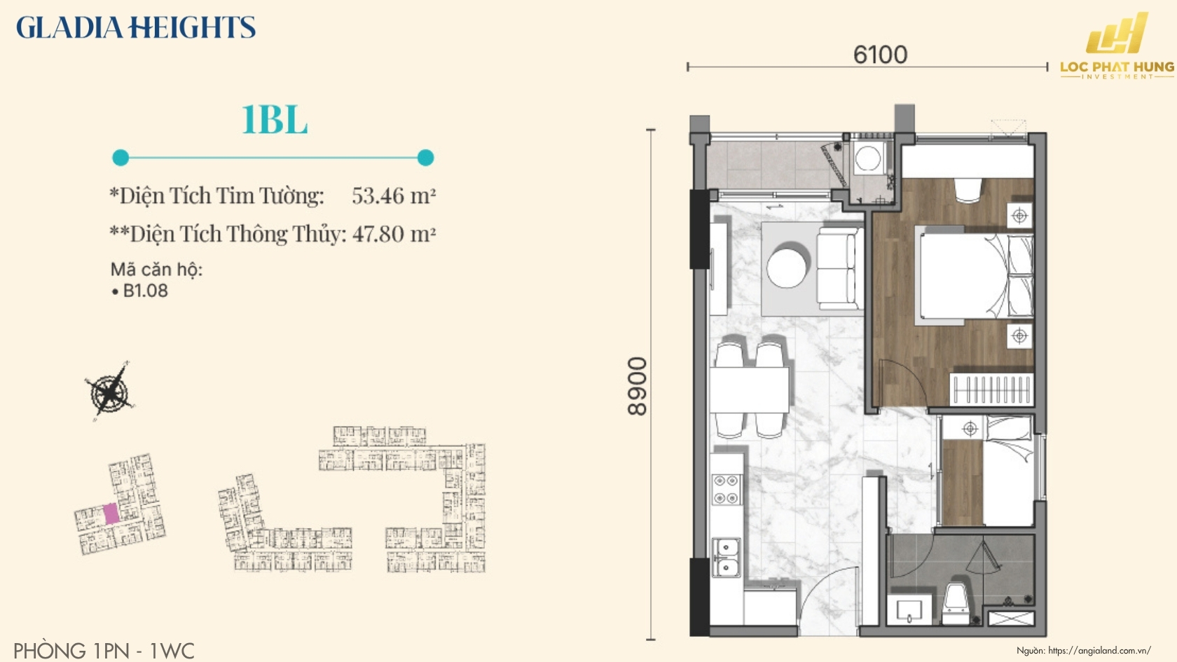 Thiết Kế Căn Hộ 1PN Chung Cư Gladia Heights Phường Bình Trưng