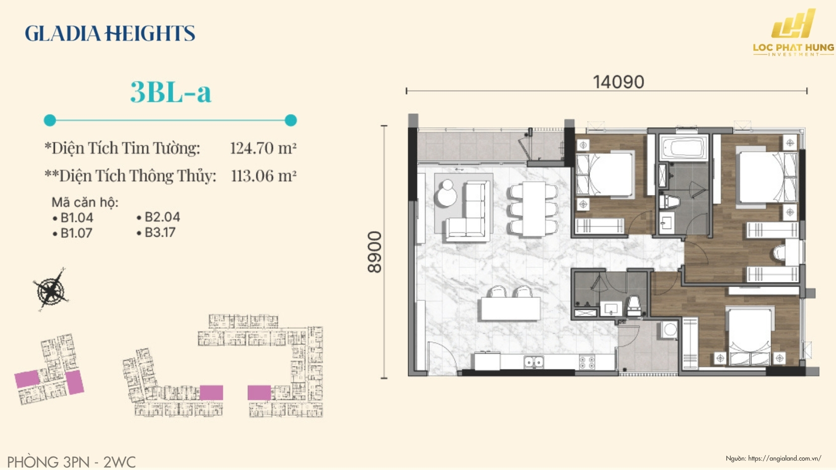 Thiết Kế Căn Hộ 3PN Chung Cư Gladia Heights Phường Bình Trưng