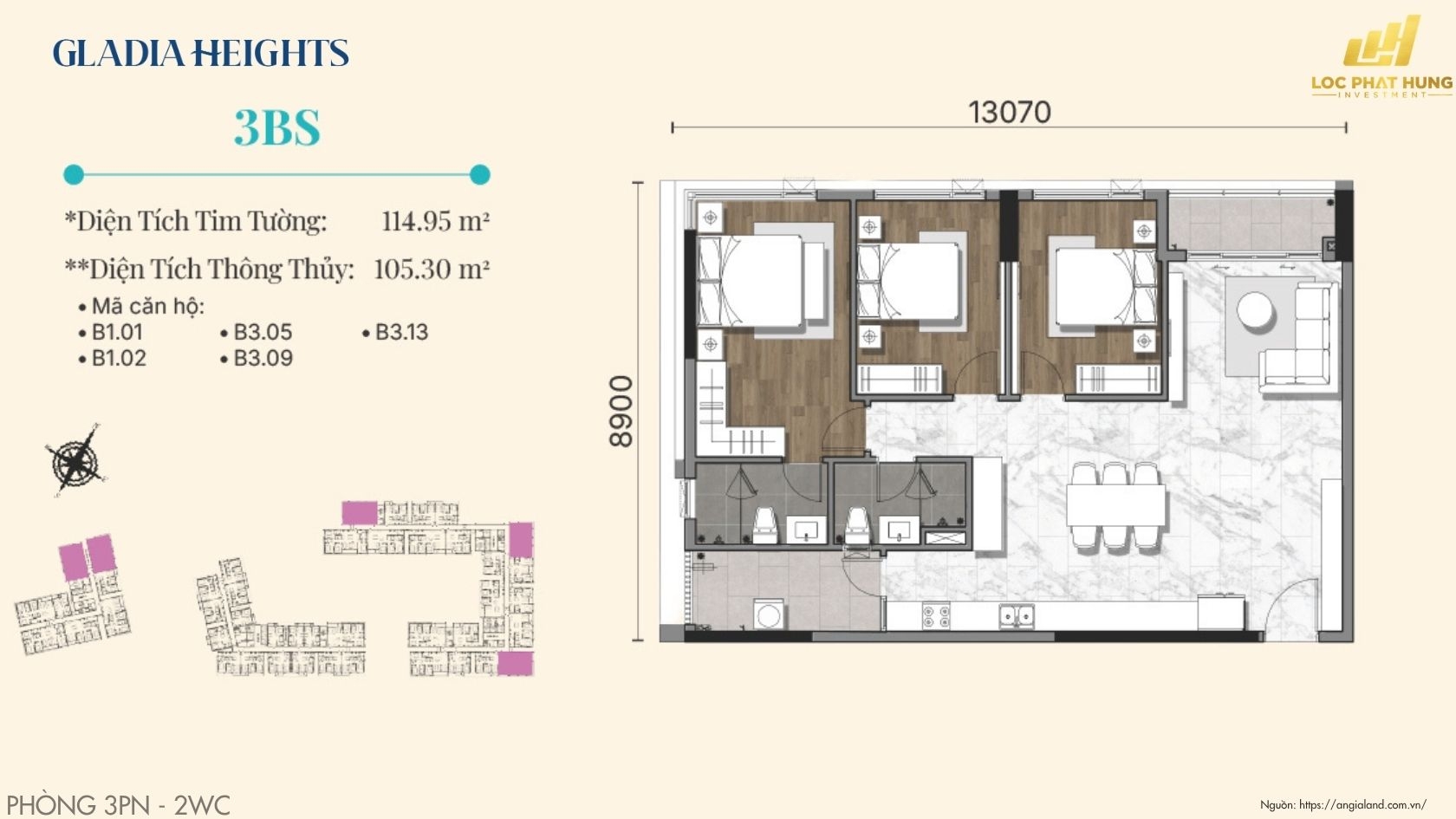 Thiết Kế Căn Hộ 3PN Chung Cư Gladia Heights Phường Bình Trưng