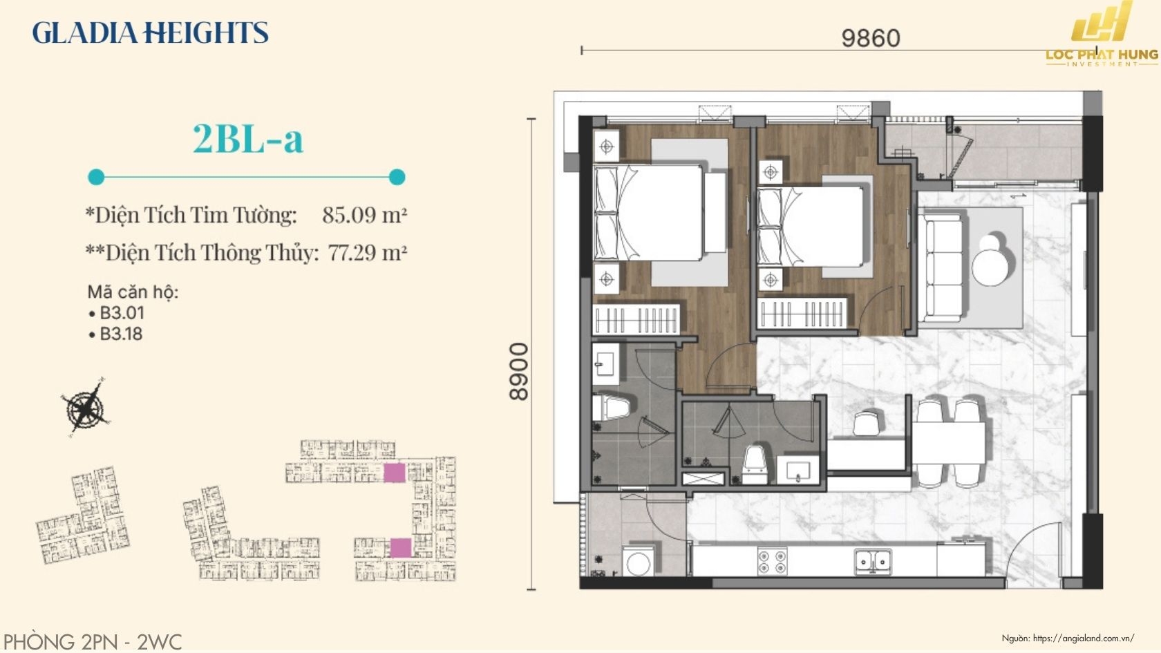 Thiết Kế Căn Hộ 2PN Chung Cư Gladia Heights Phường Bình Trưng