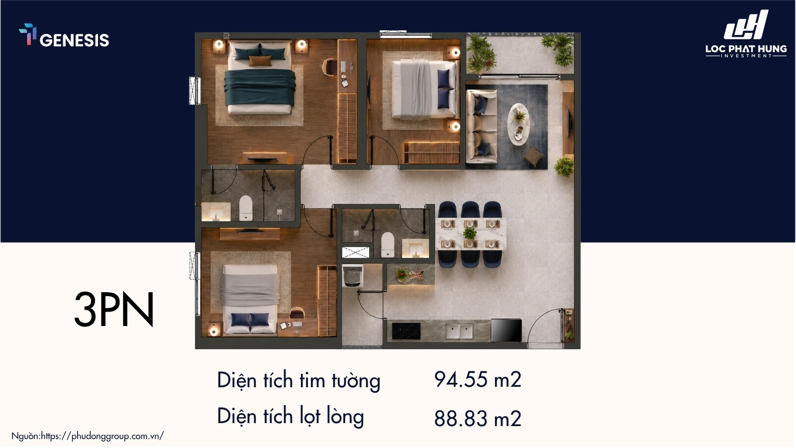 Thiết Kế Chi Tiết Căn Hộ 3PN Dự án TT Genesis Nhà Bè
