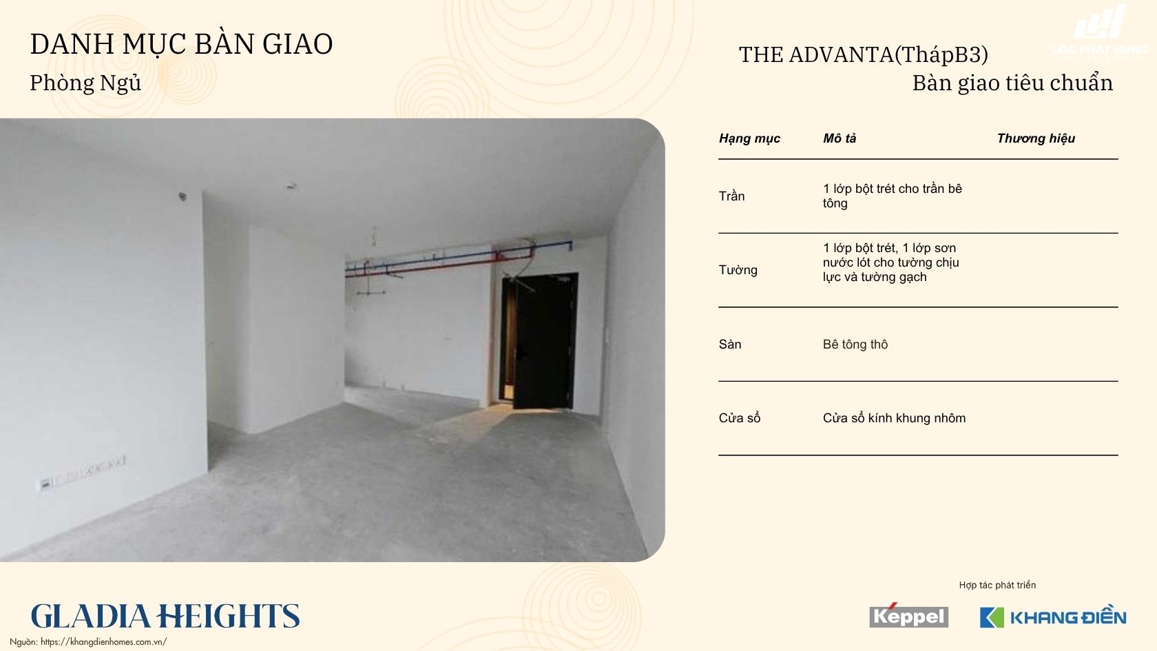 Vật Liệu Bàn Giao Tháp The Advanta Gladia Heights 